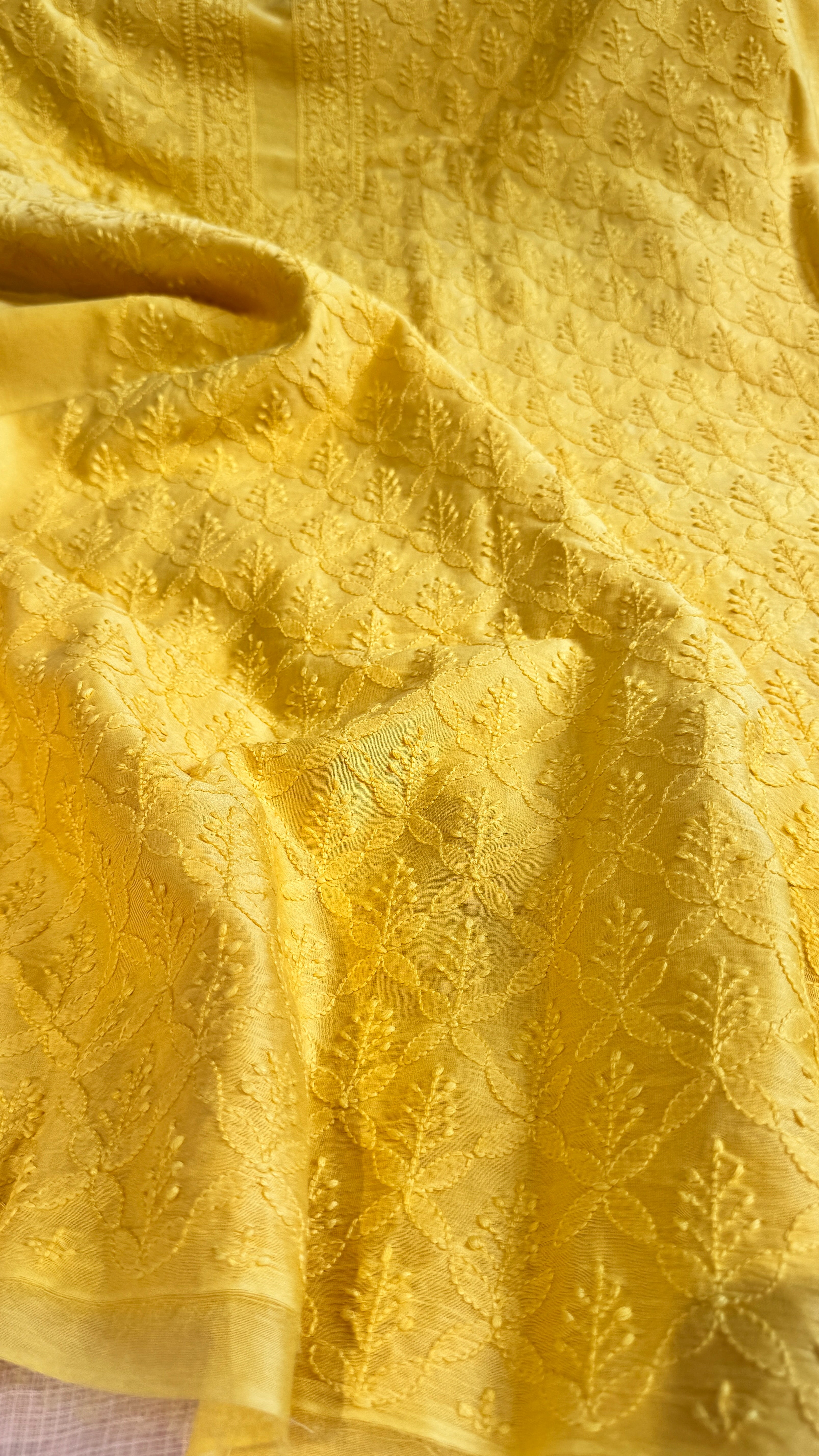 Chanderi Chikankari Kurta Length - Mens- Yellow