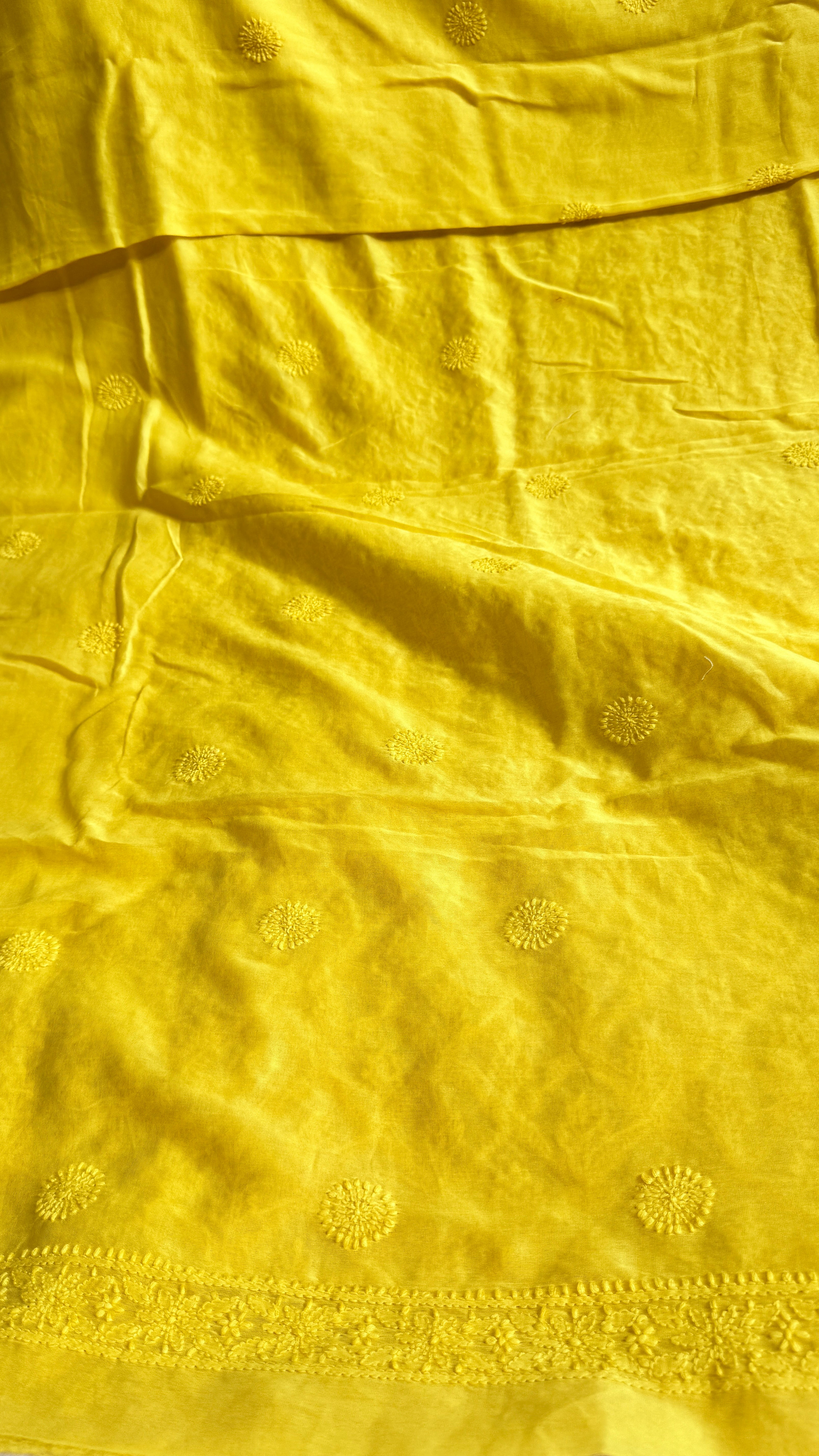 Chanderi Chikankari Kurta Length - Mens- Yellow