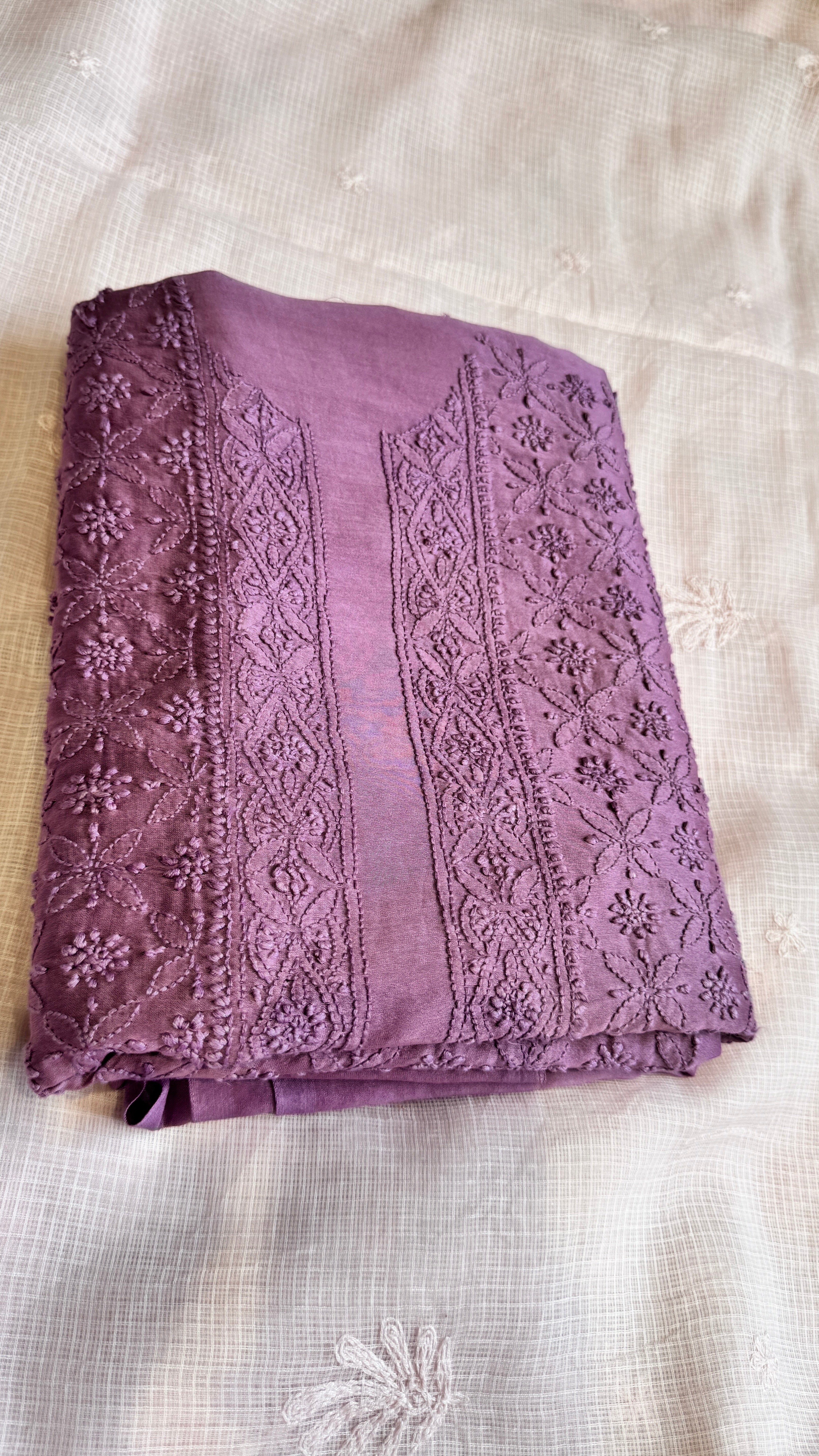 Chanderi Chikankari Kurta Length - Mens- Purple