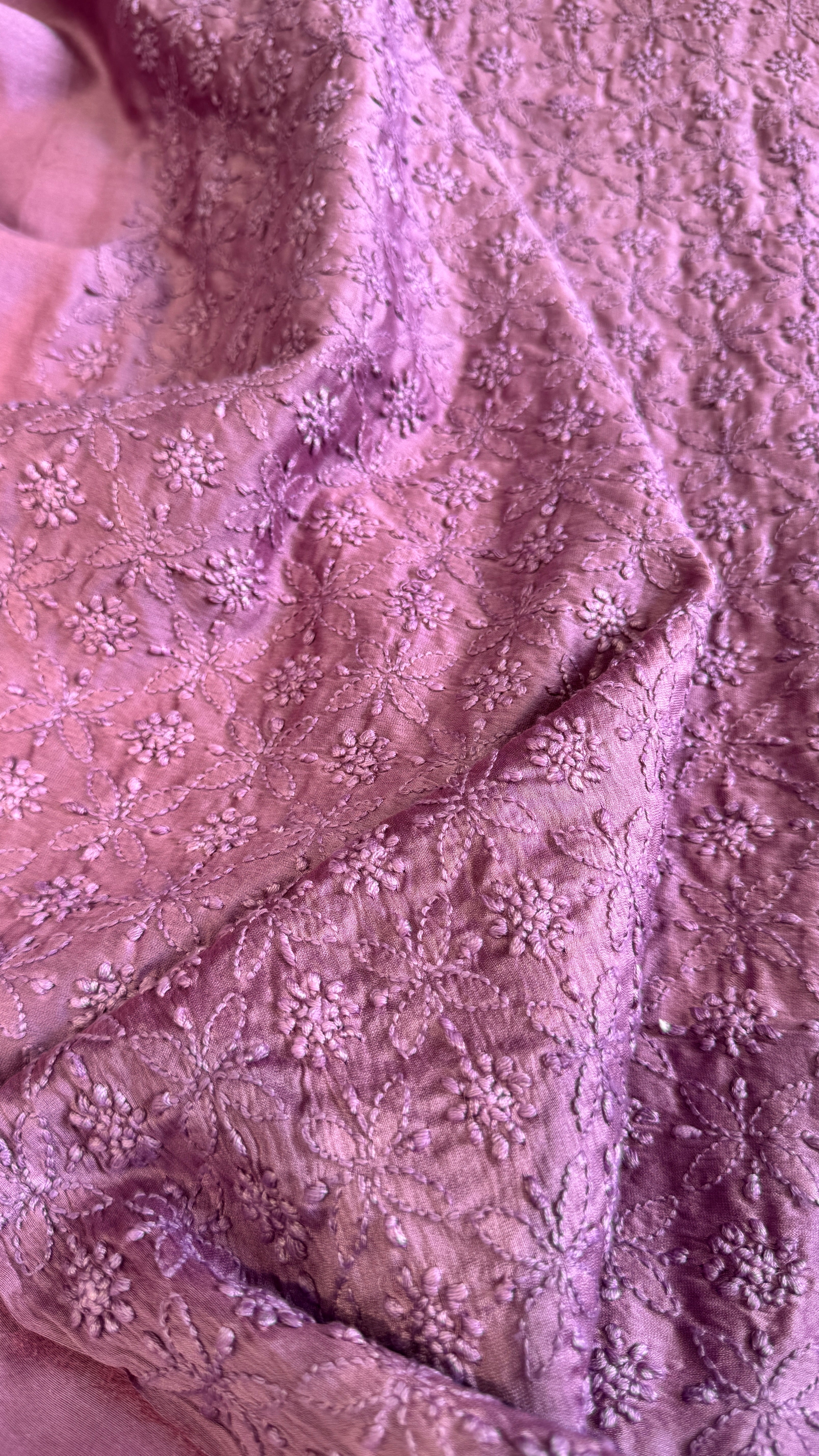 Chanderi Chikankari Kurta Length - Mens- Purple