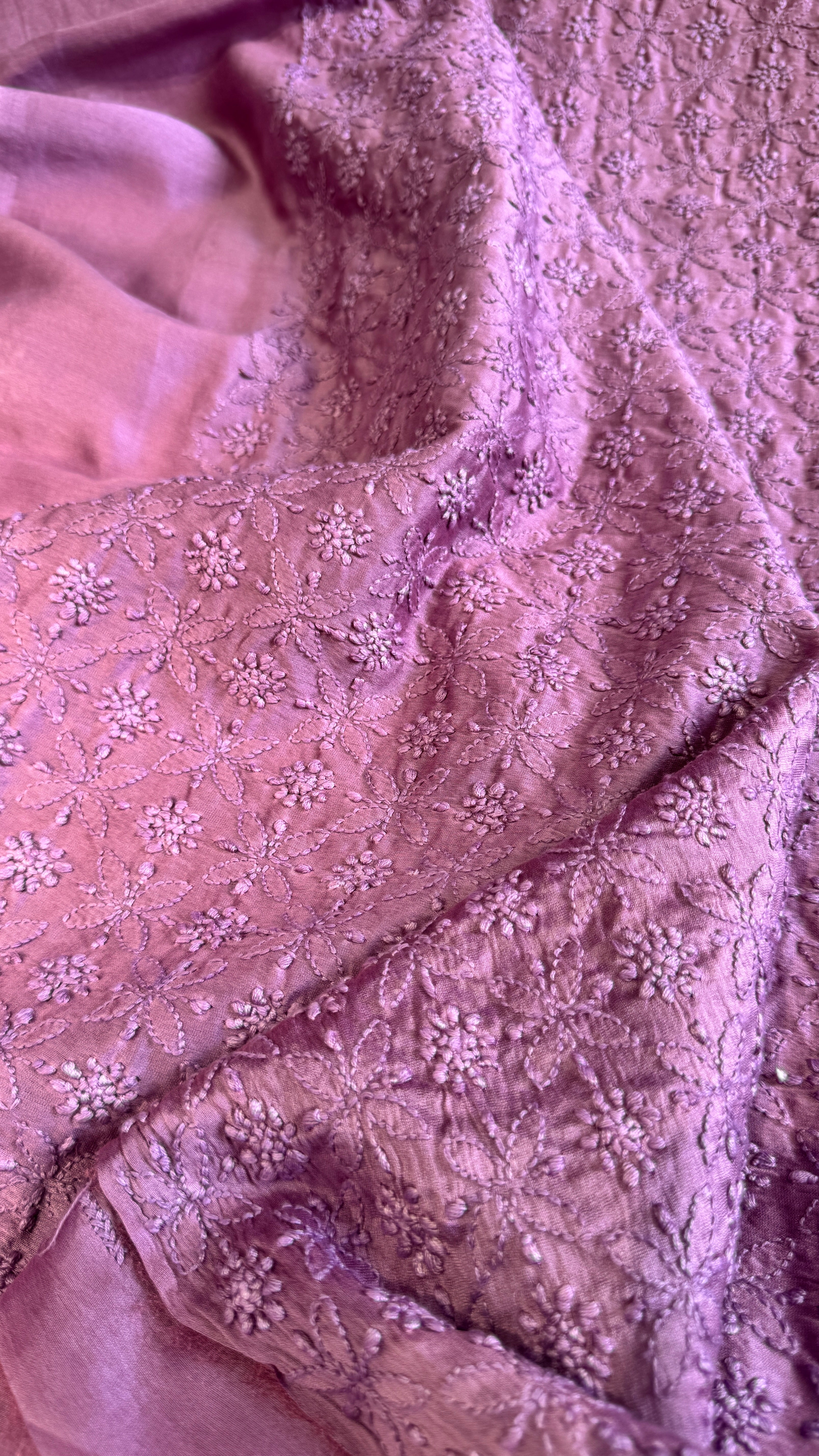 Chanderi Chikankari Kurta Length - Mens- Purple