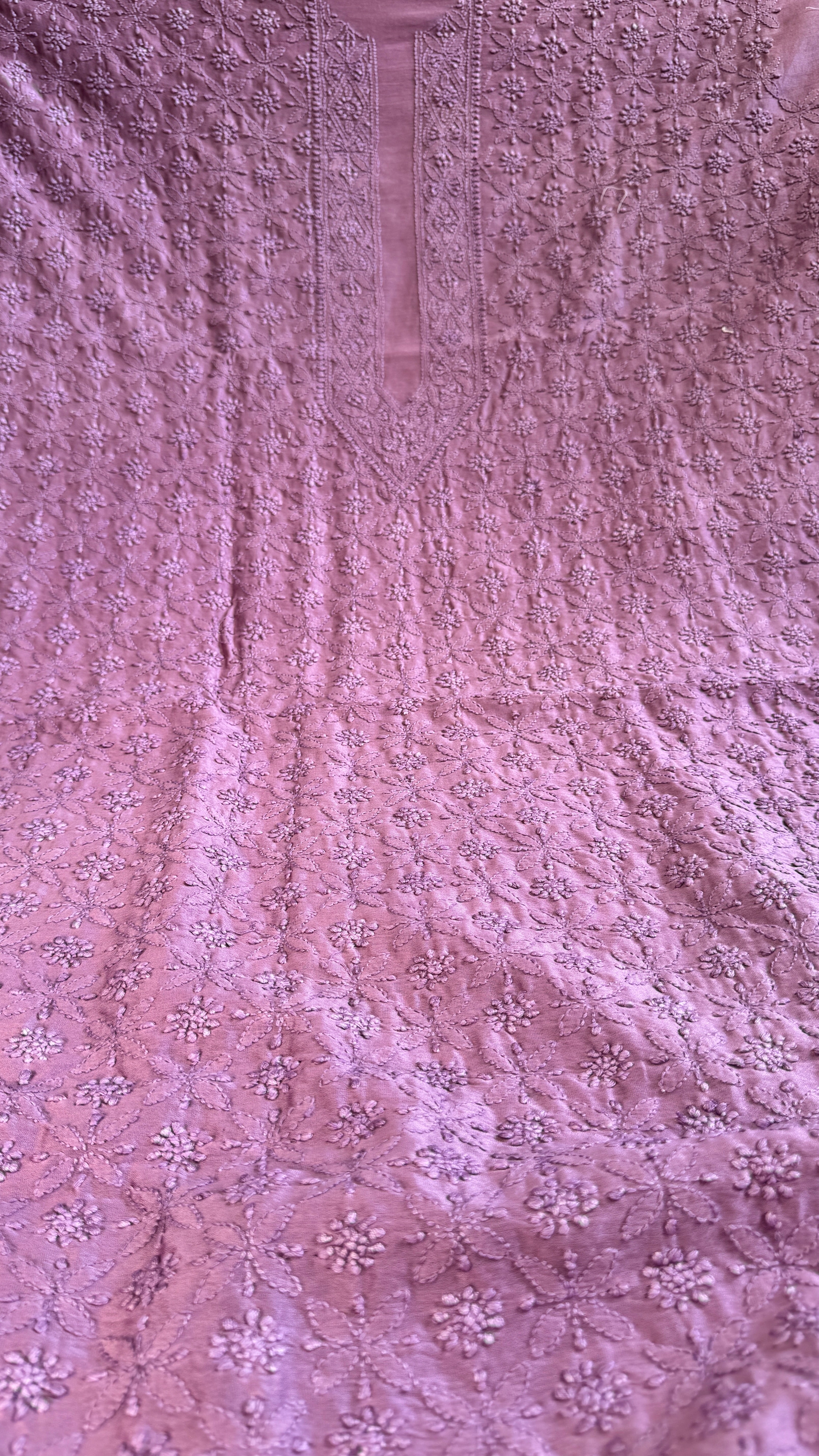 Chanderi Chikankari Kurta Length - Mens- Purple