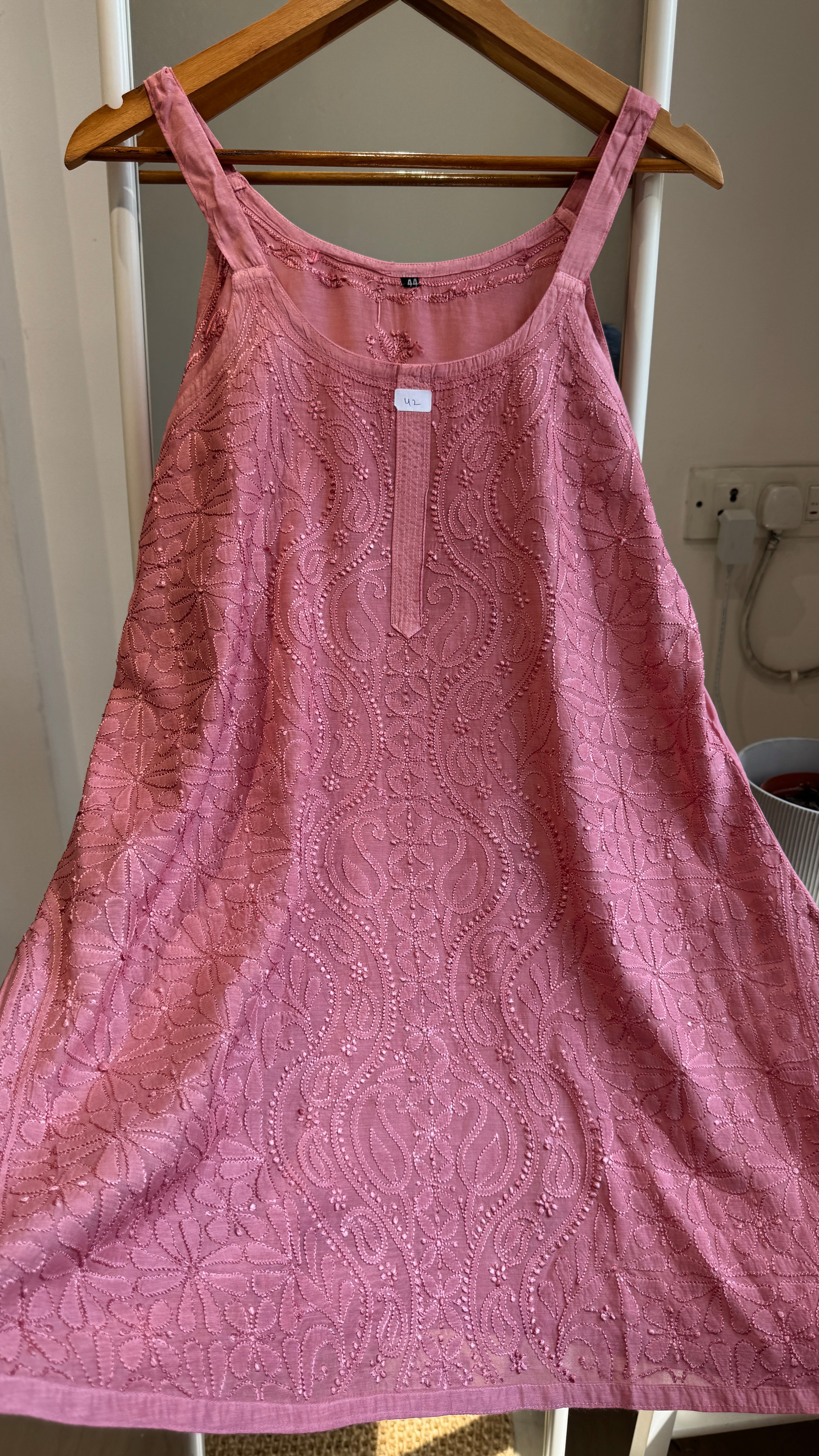 Muslin Chikankari Noodle Strap short Top - Rosewood