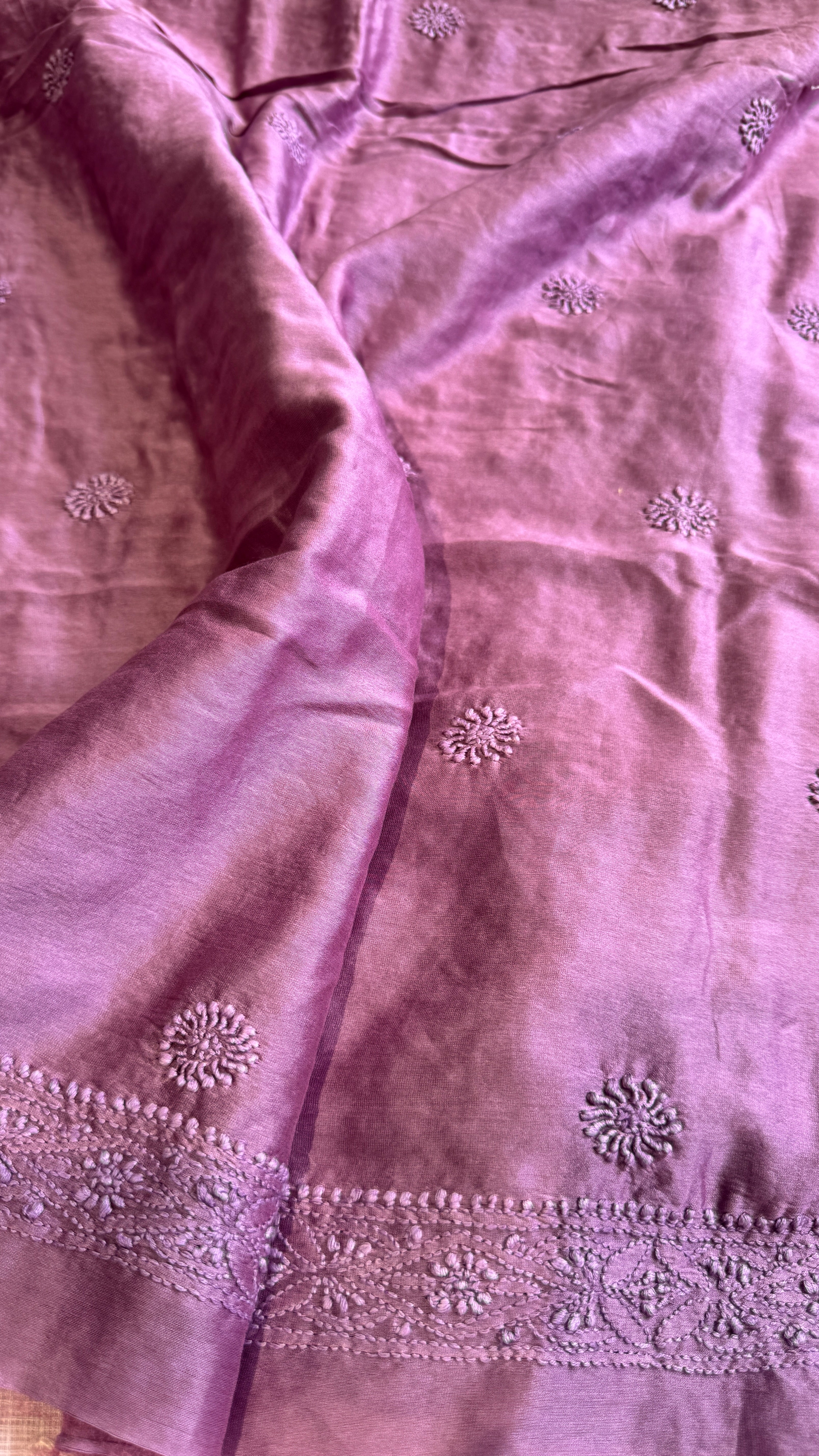 Chanderi Chikankari Kurta Length - Mens- Purple