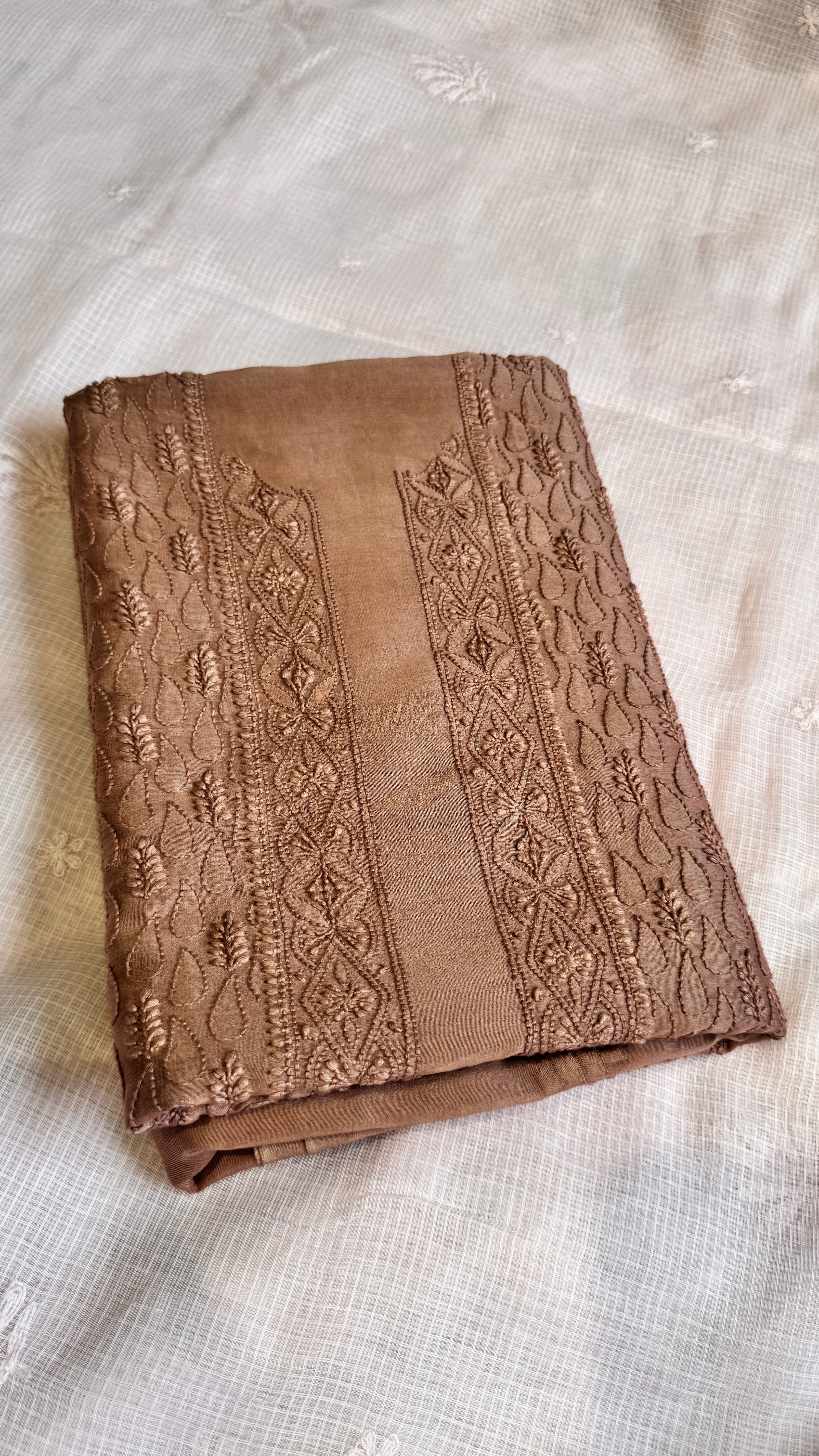 Chanderi Chikankari Kurta Length - Mens- Brown