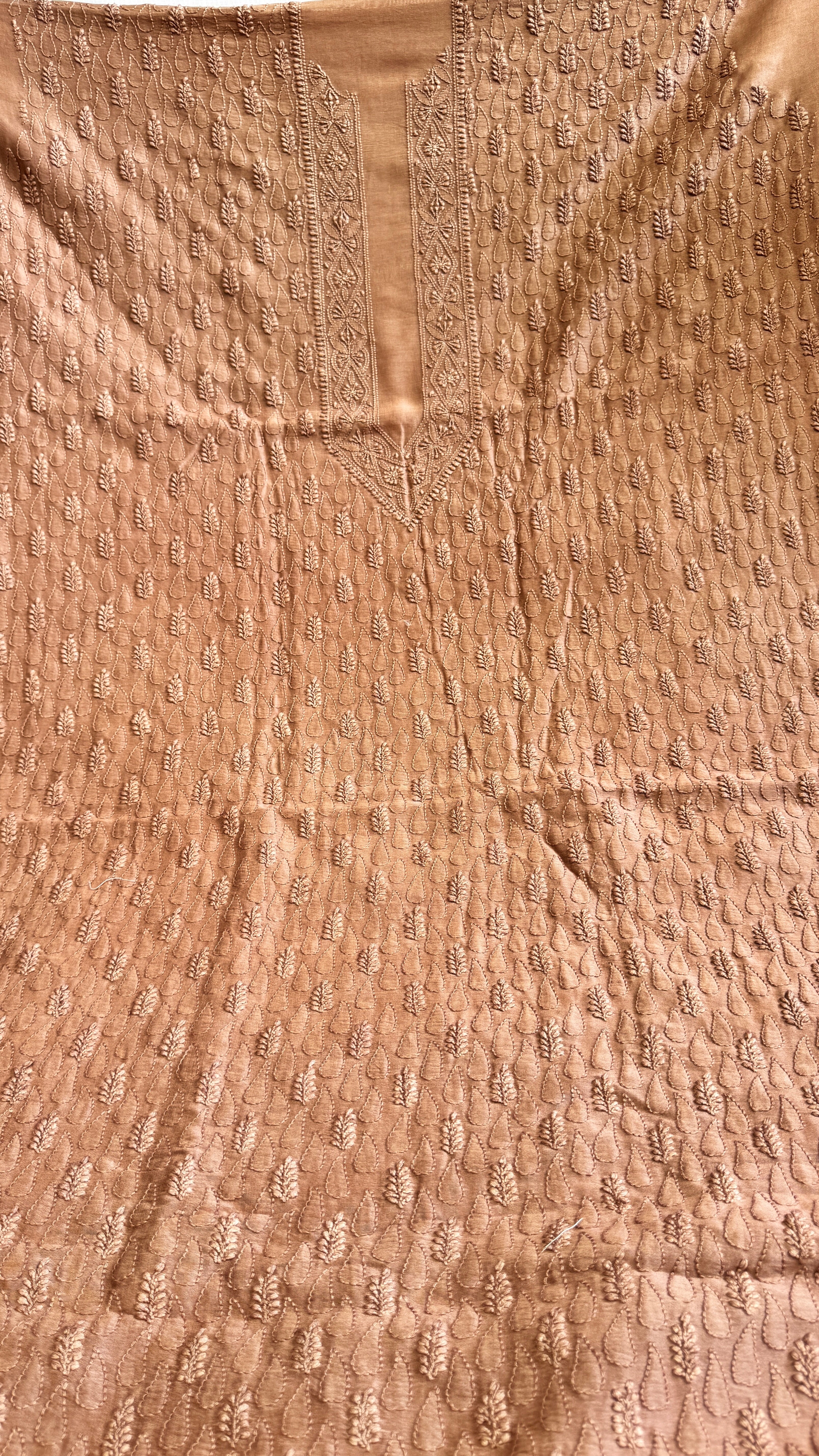 Chanderi Chikankari Kurta Length - Mens- Brown