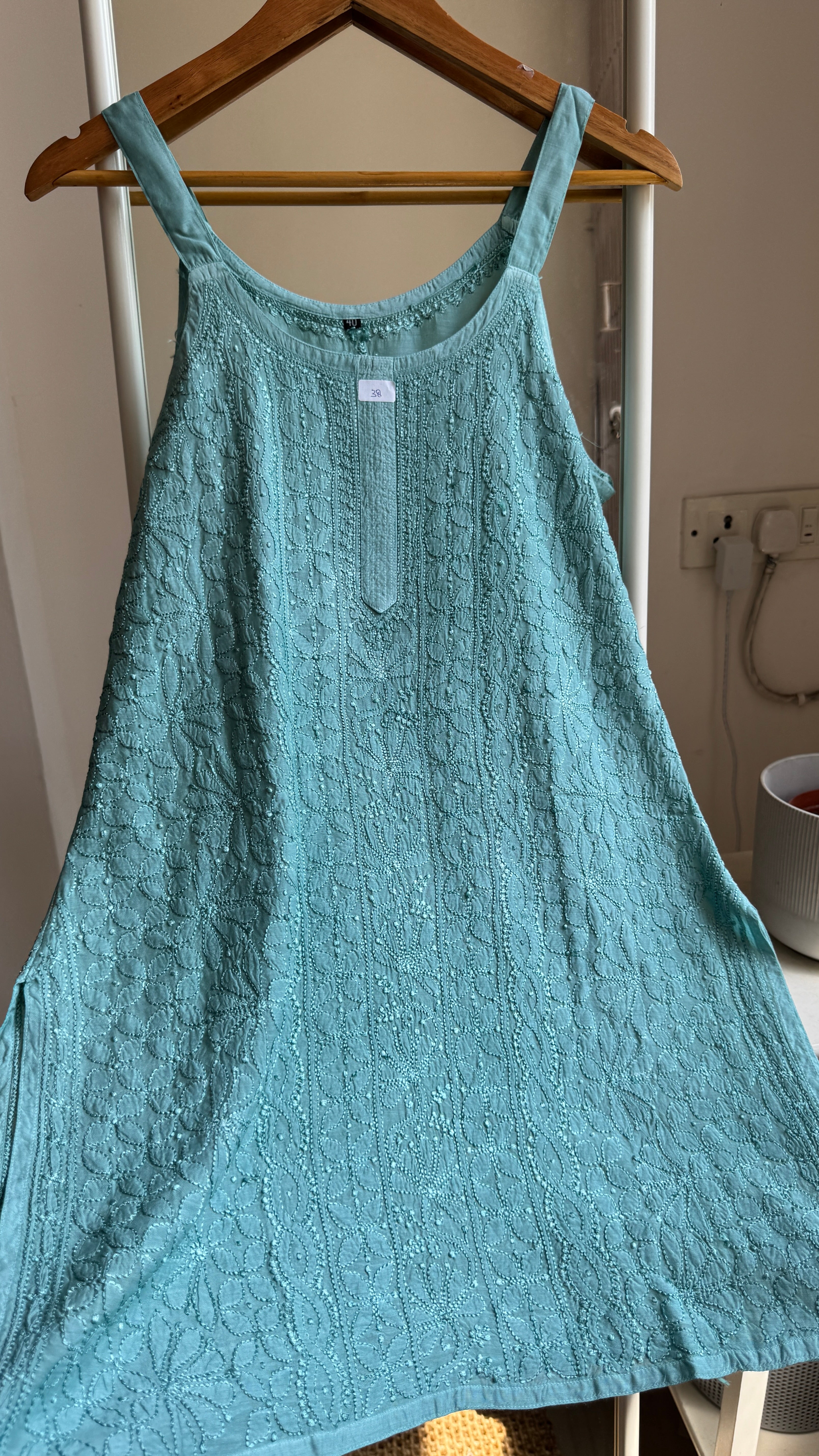 Muslin Chikankari Noodle Strap short Top - Tiffany