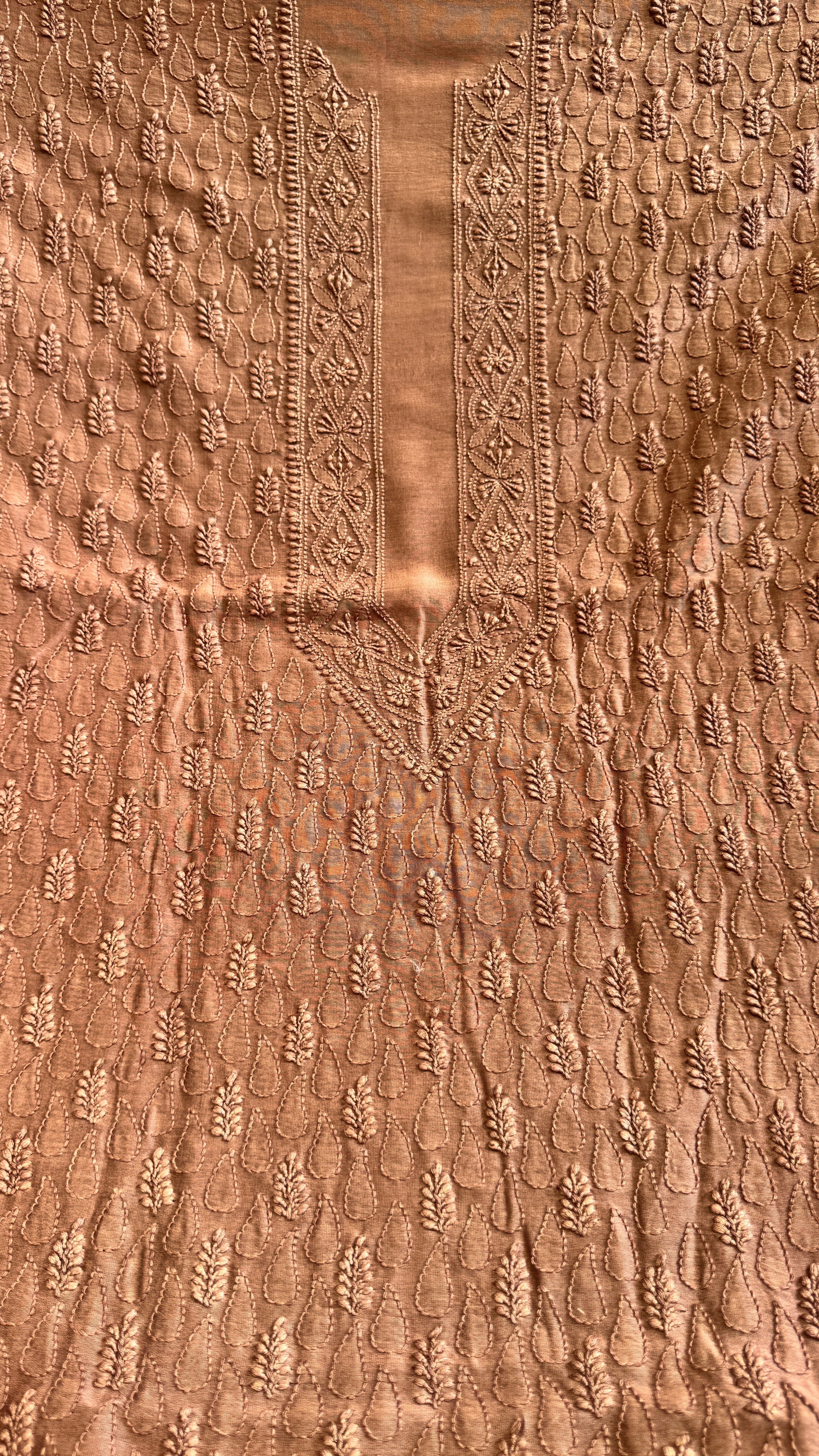 Chanderi Chikankari Kurta Length - Mens- Brown