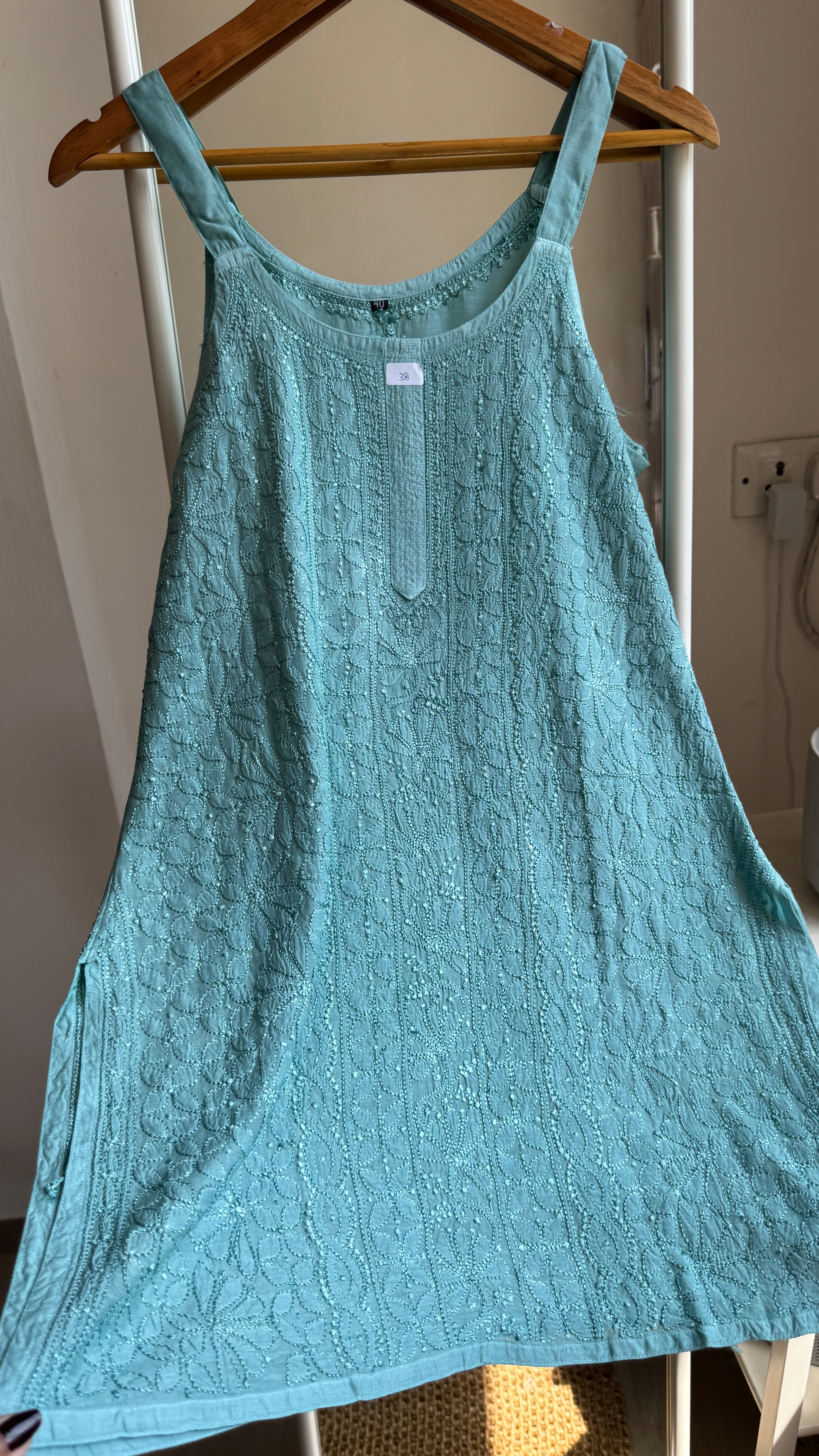 Muslin Chikankari Noodle Strap short Top - Tiffany