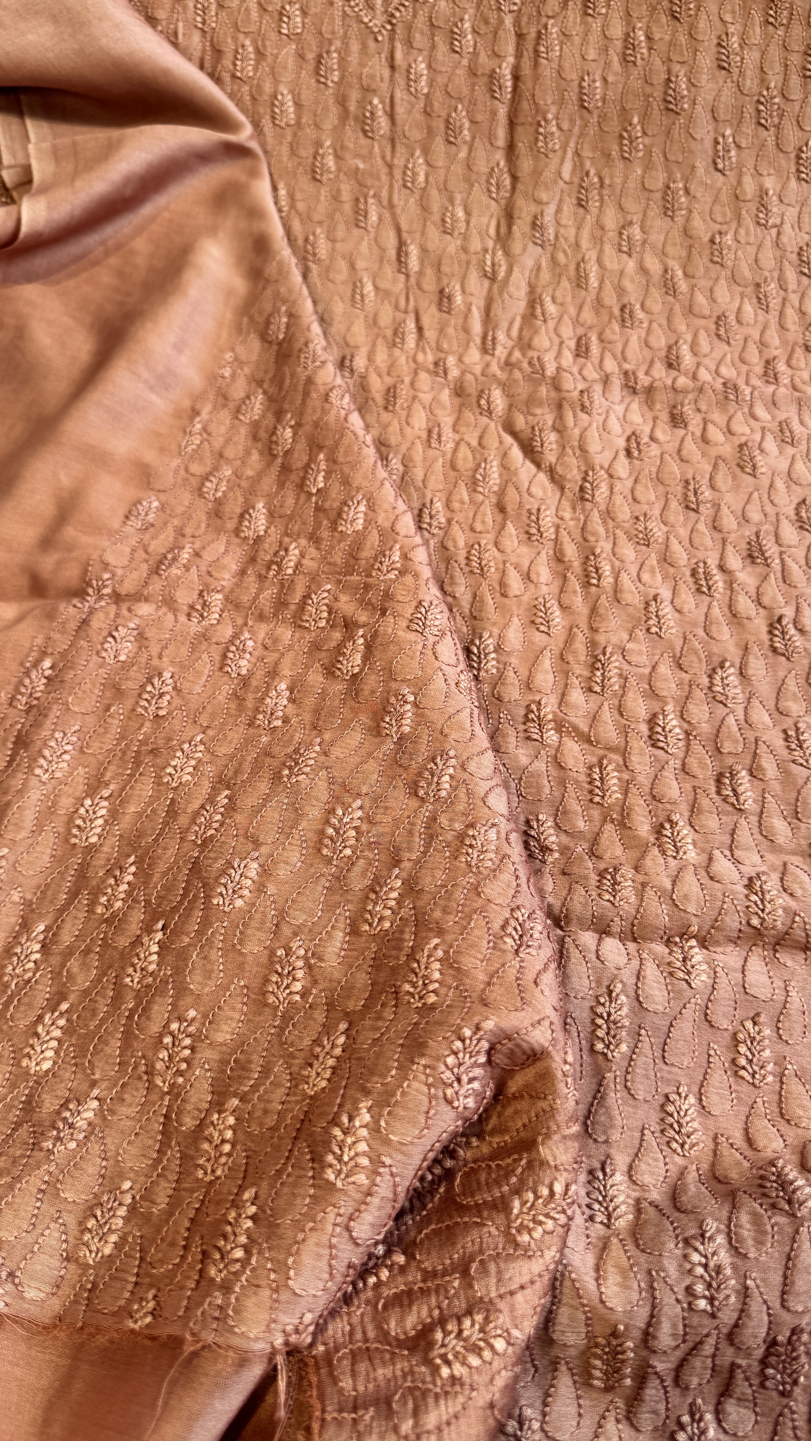 Chanderi Chikankari Kurta Length - Mens- Brown