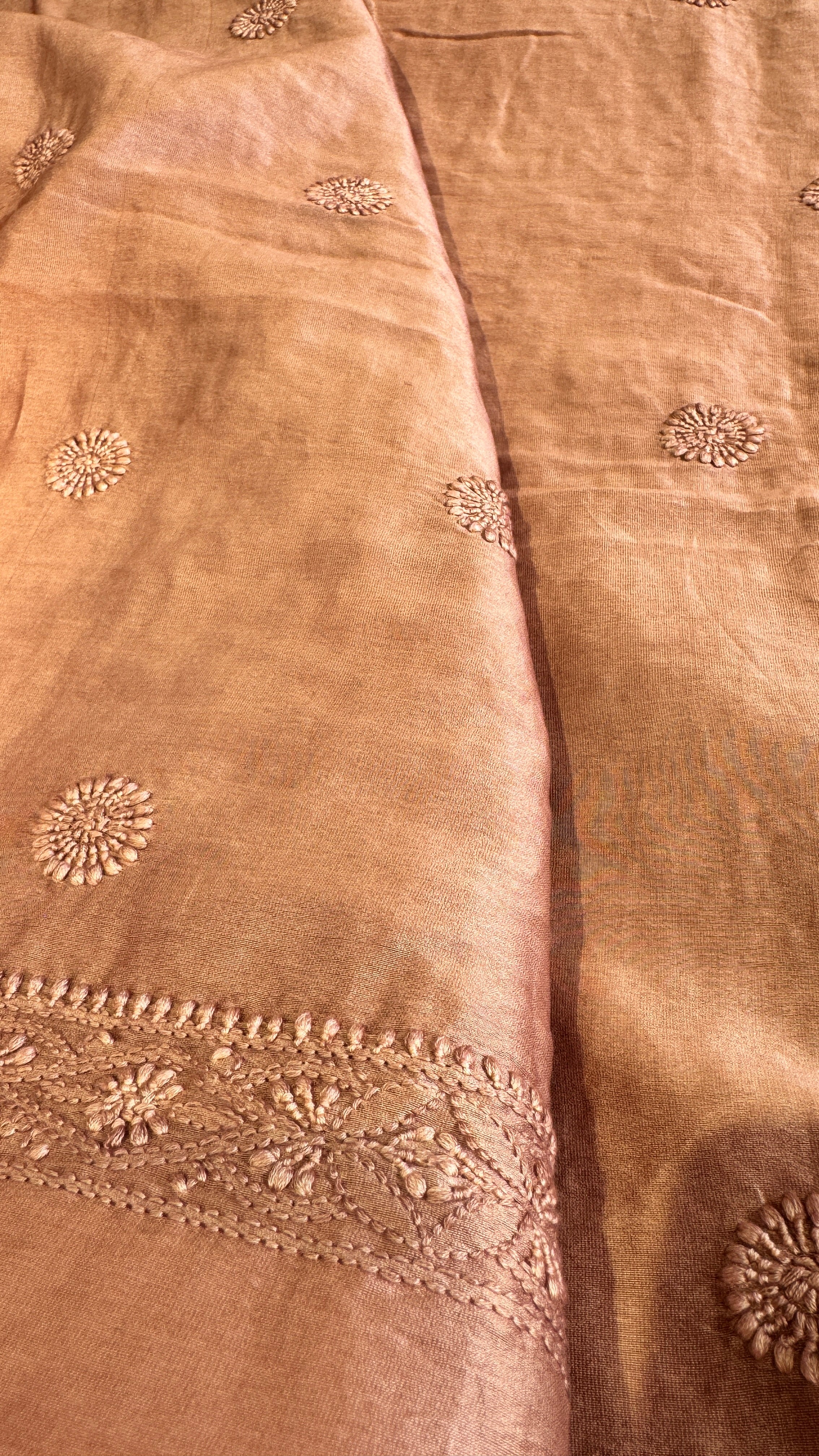Chanderi Chikankari Kurta Length - Mens- Brown