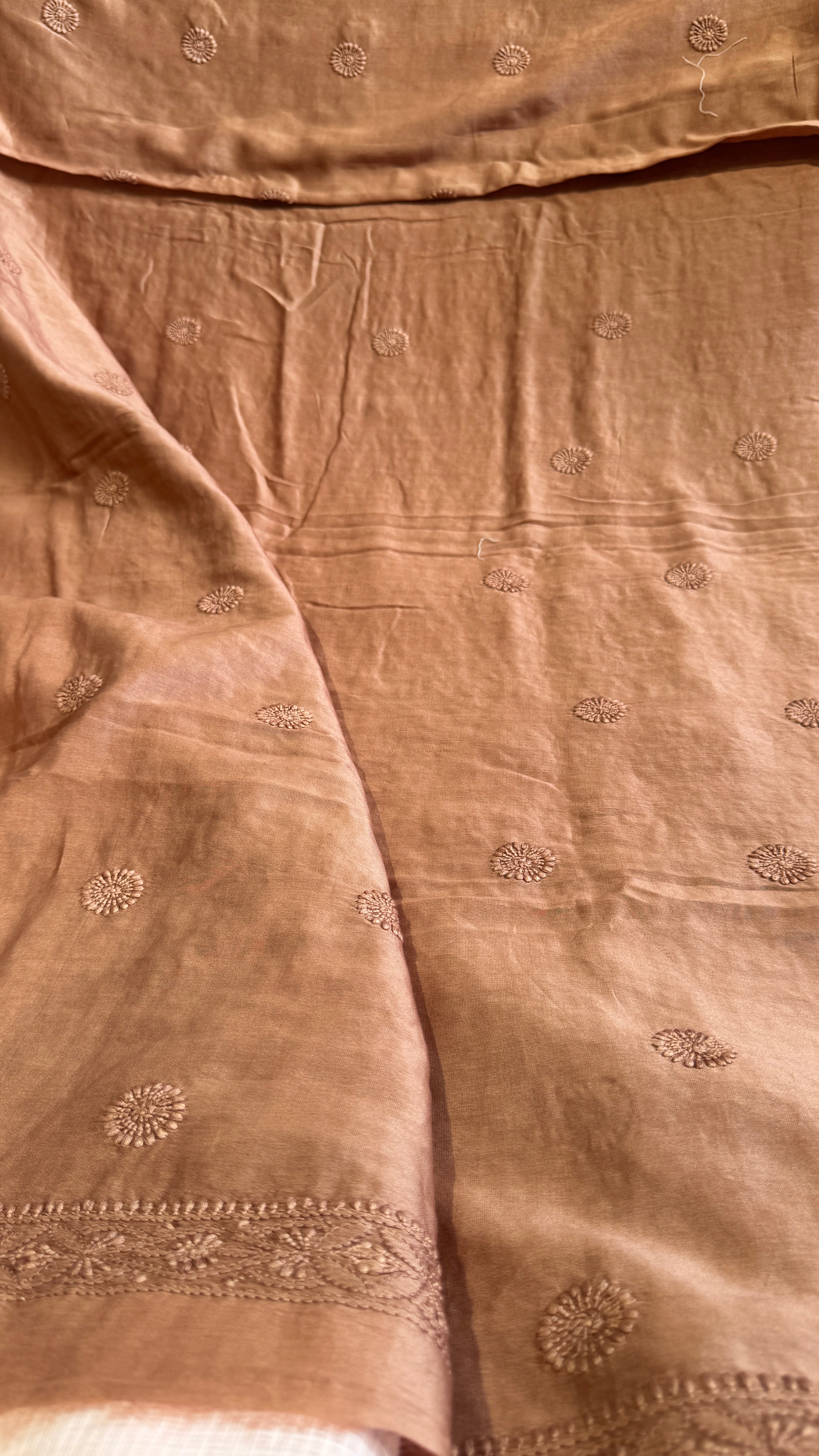Chanderi Chikankari Kurta Length - Mens- Brown
