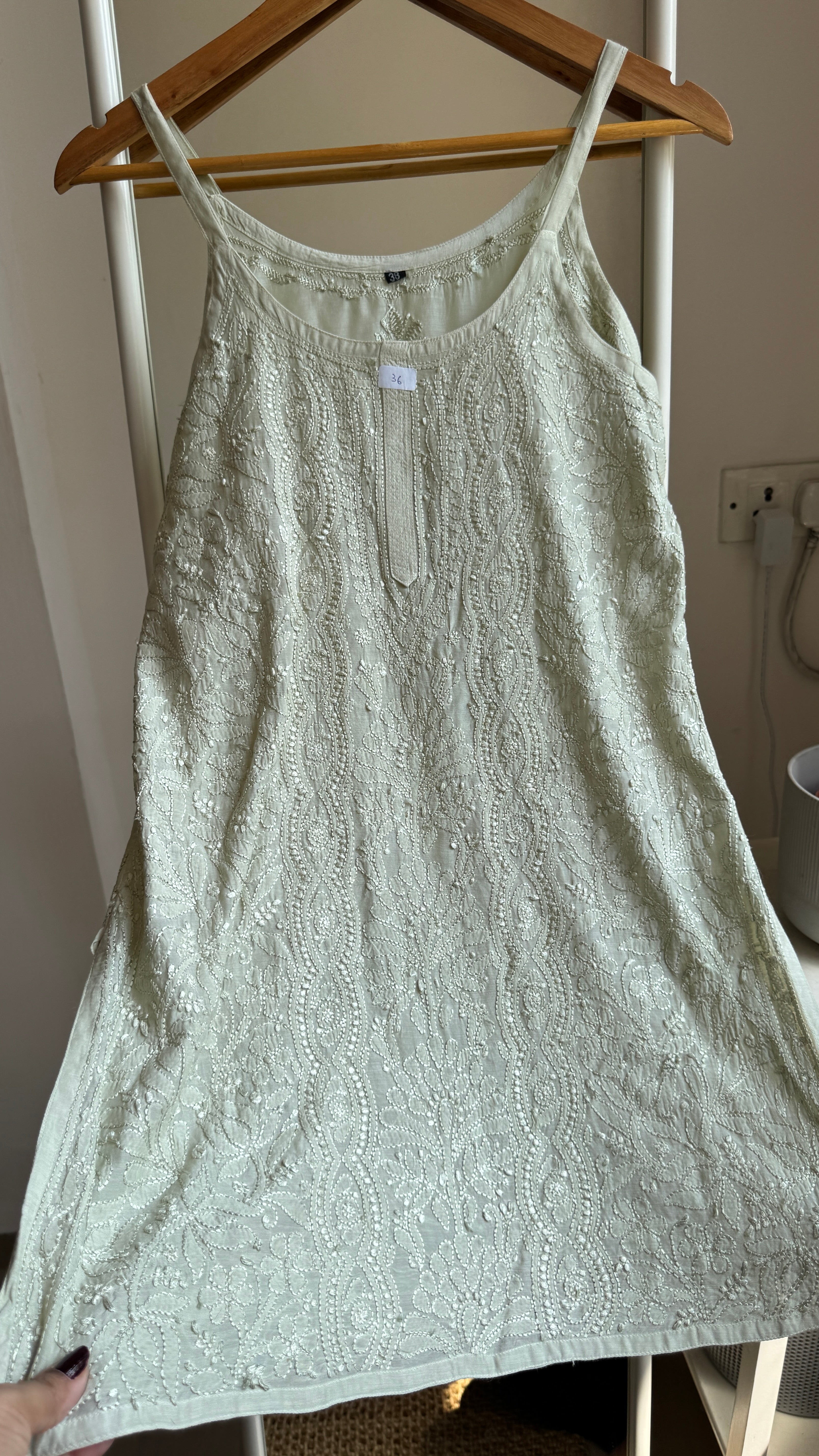 Muslin Chikankari Noodle Strap short Top - Sheen Green