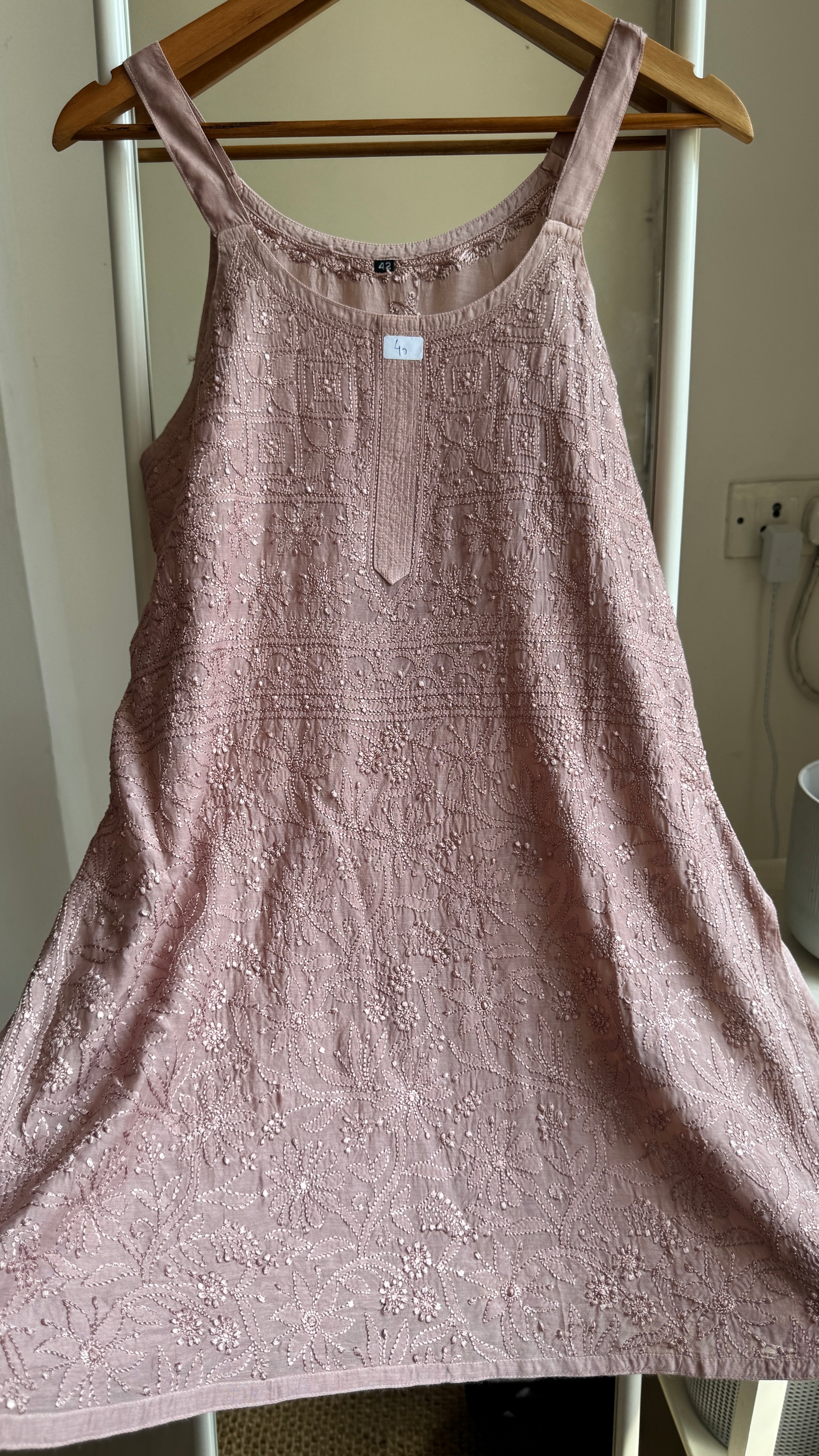Muslin Chikankari Noodle Strap short Top - Dusky Rose