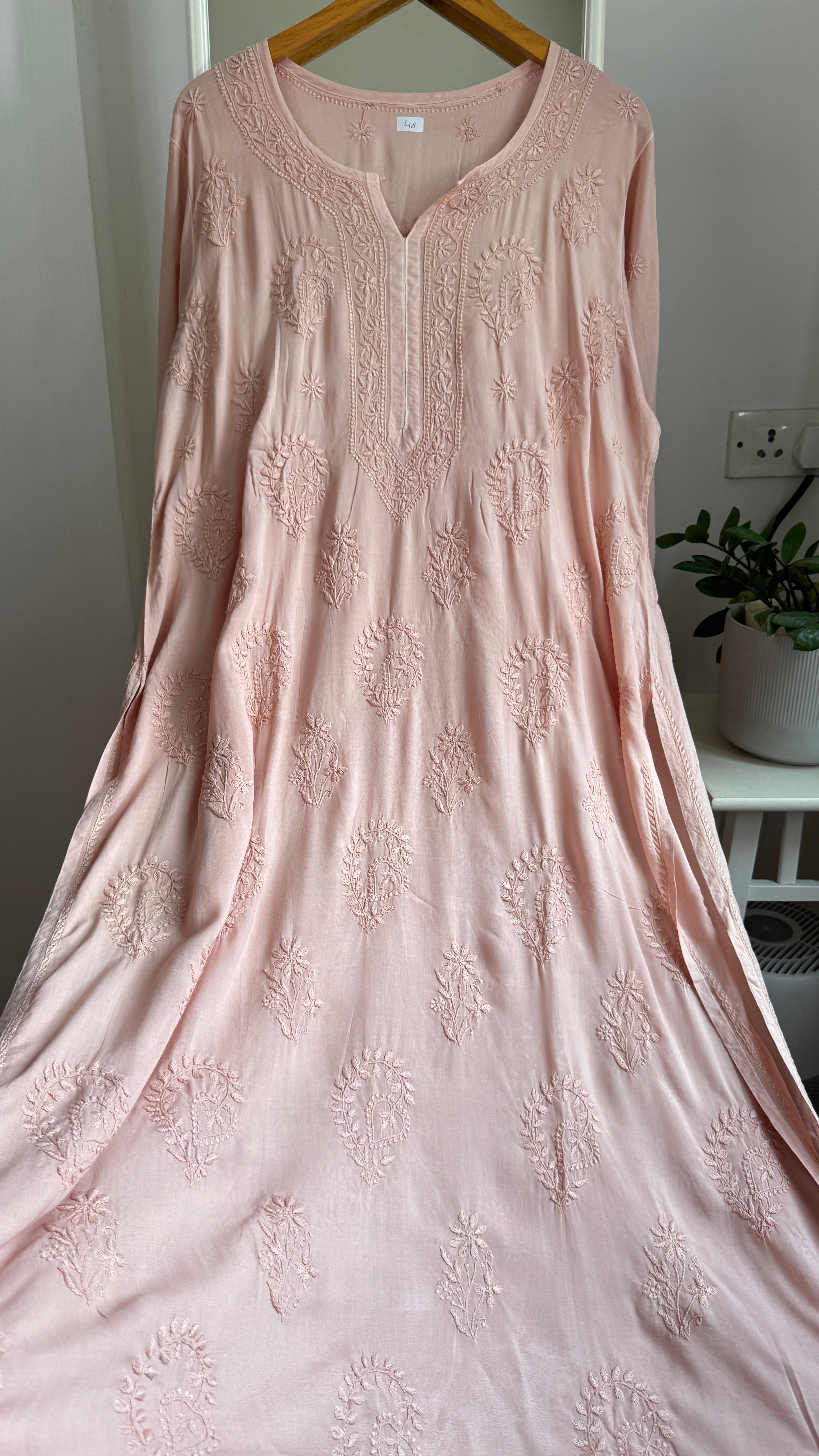 Premium Modal Chikankari Cotton Kurti - Nude Pink - Noor Collection