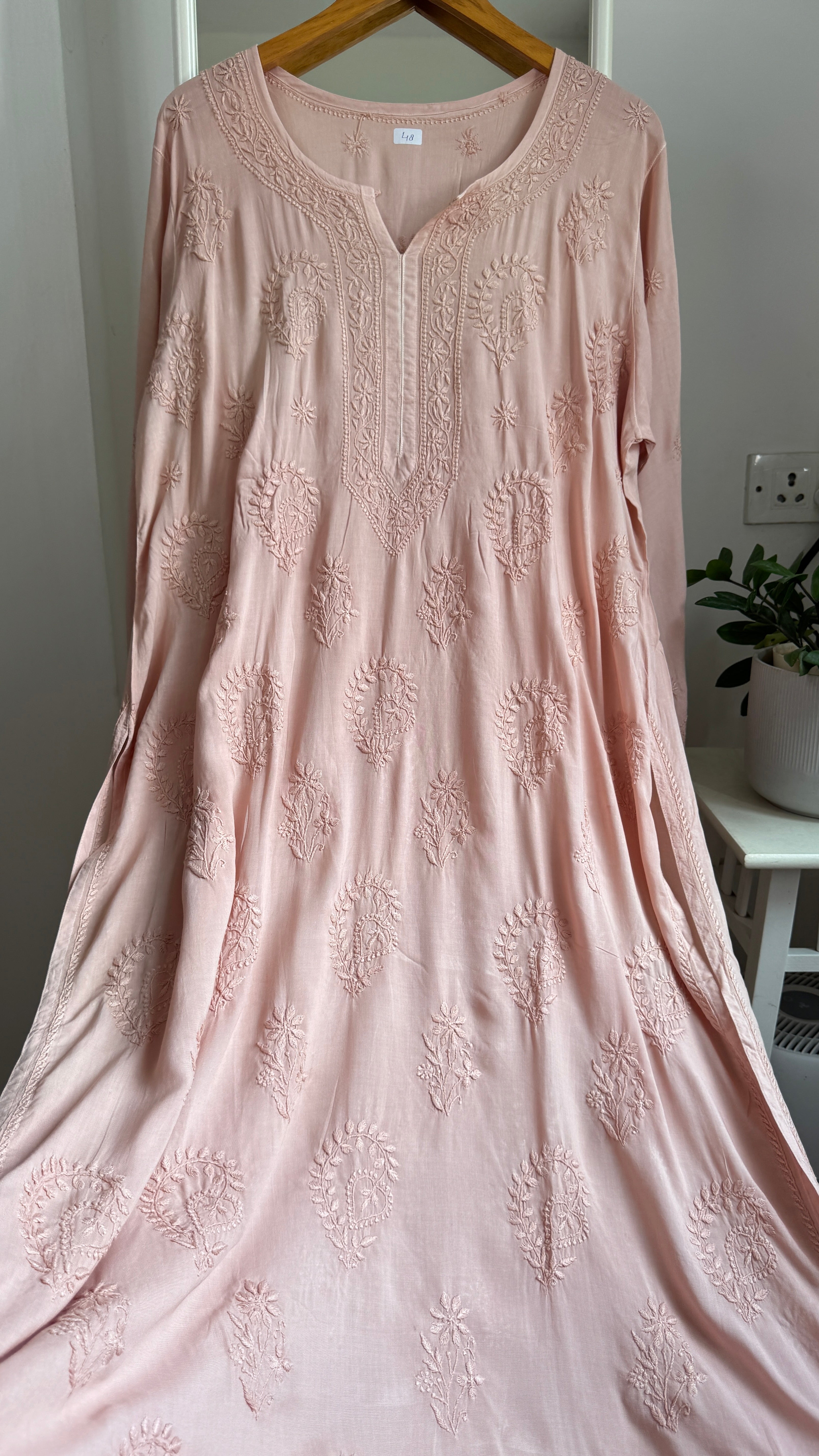 Premium Modal Chikankari Cotton Kurti - Nude Pink - Noor Collection