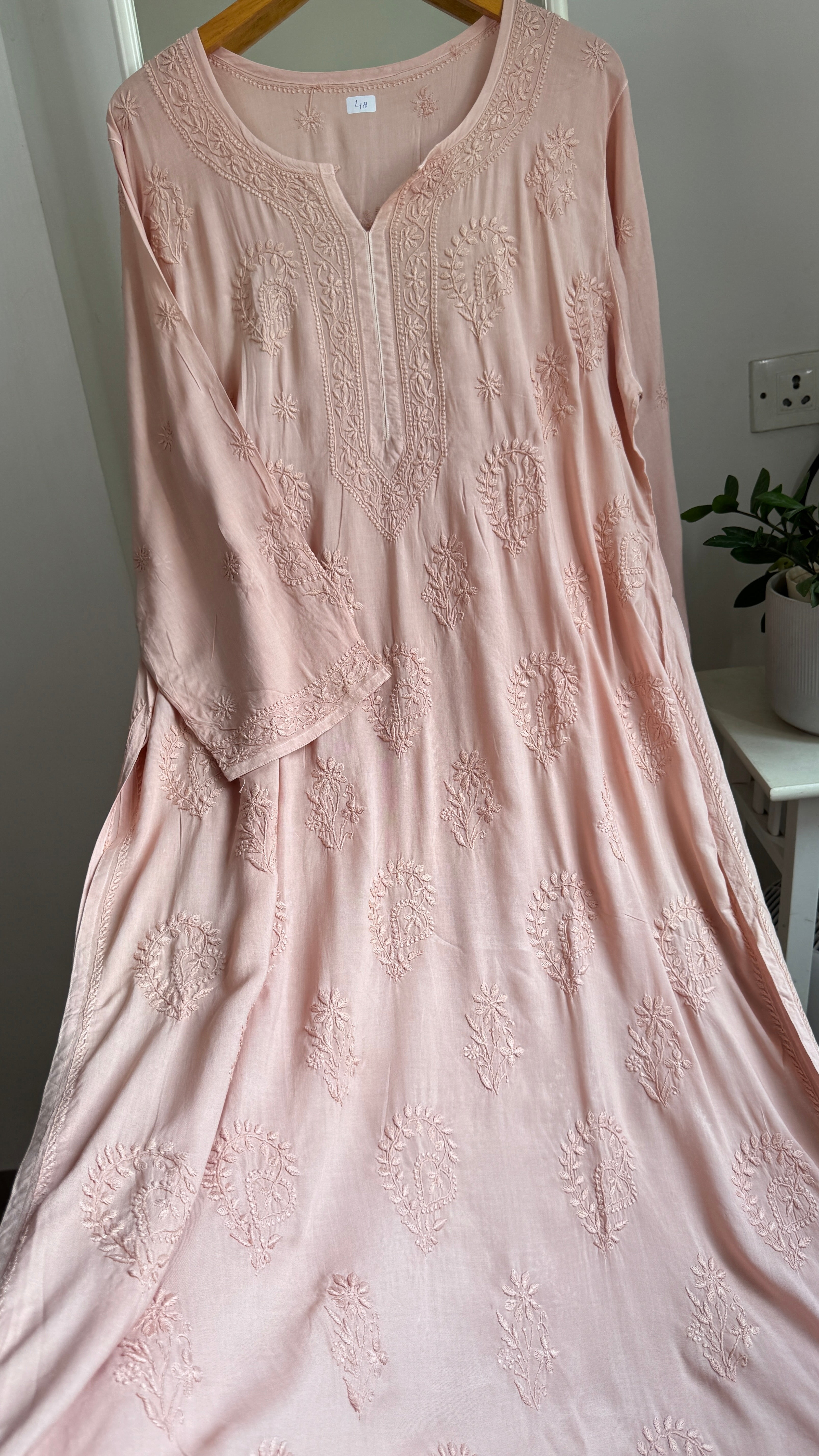 Premium Modal Chikankari Cotton Kurti - Nude Pink - Noor Collection