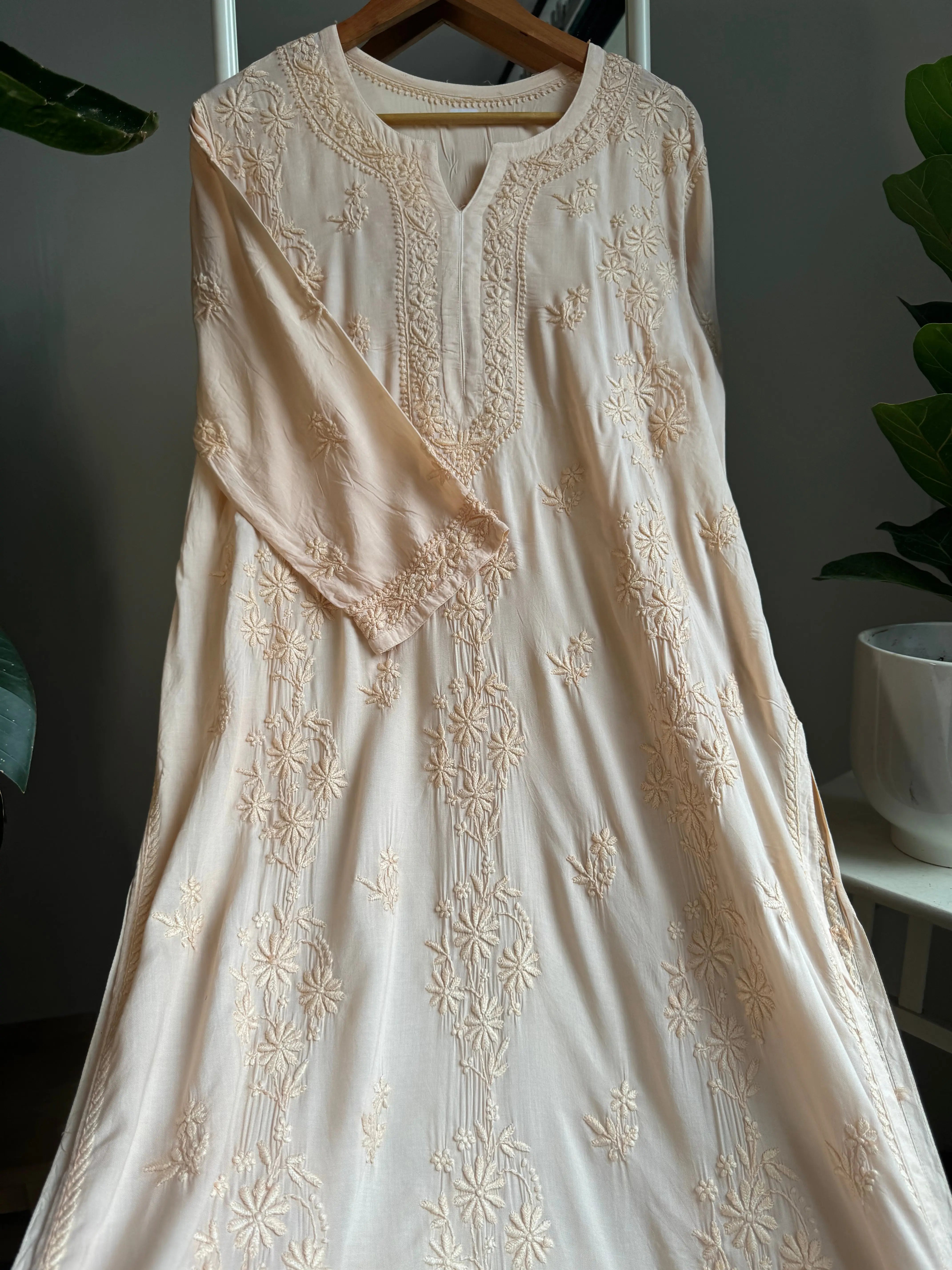 Premium Modal Chikankari Cotton Kurti - Cream ARIAA CHIKANKARI