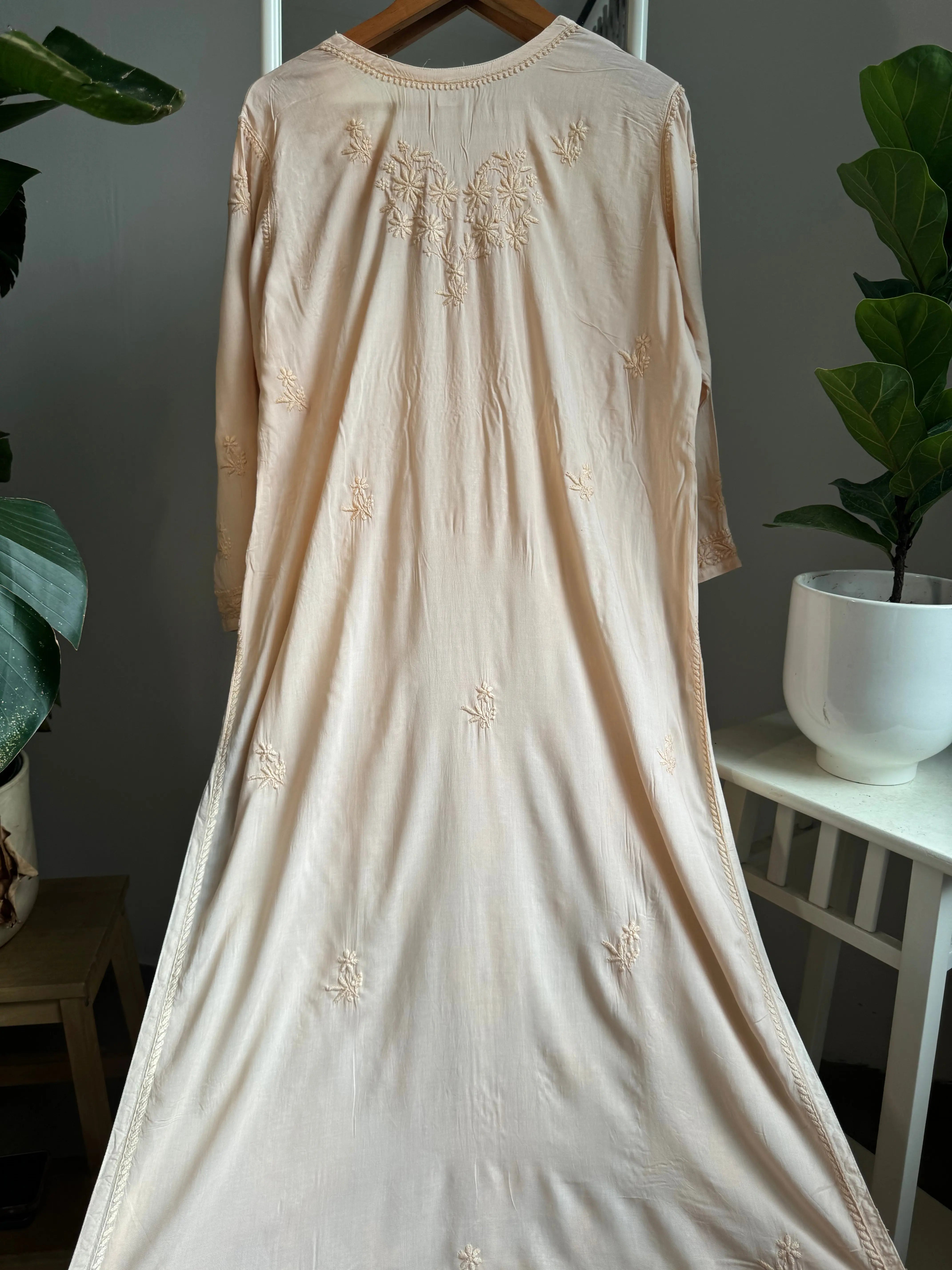 Premium Modal Chikankari Cotton Kurti - Cream ARIAA CHIKANKARI