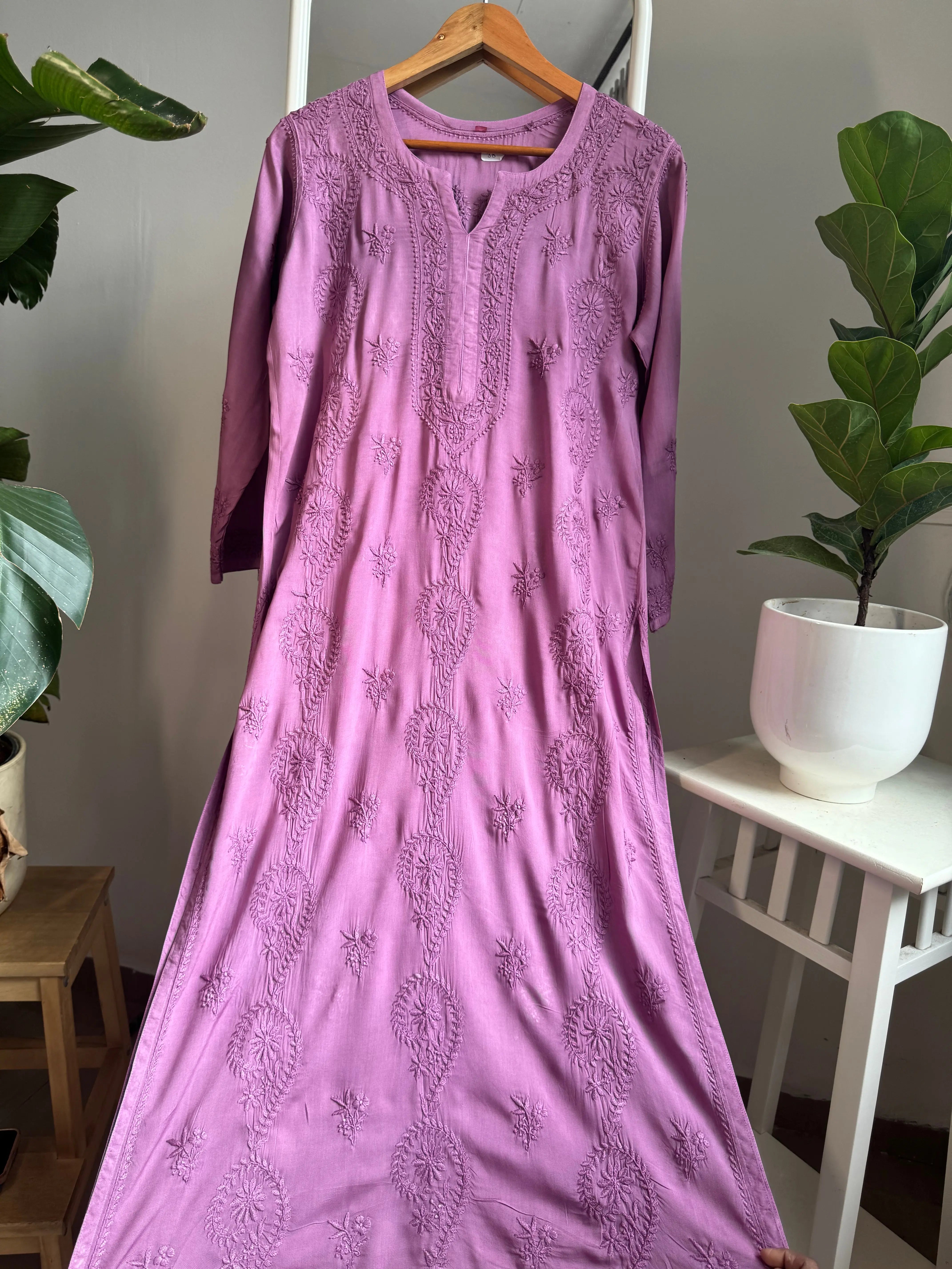Premium Modal Chikankari Cotton Kurti - Purple ARIAA CHIKANKARI