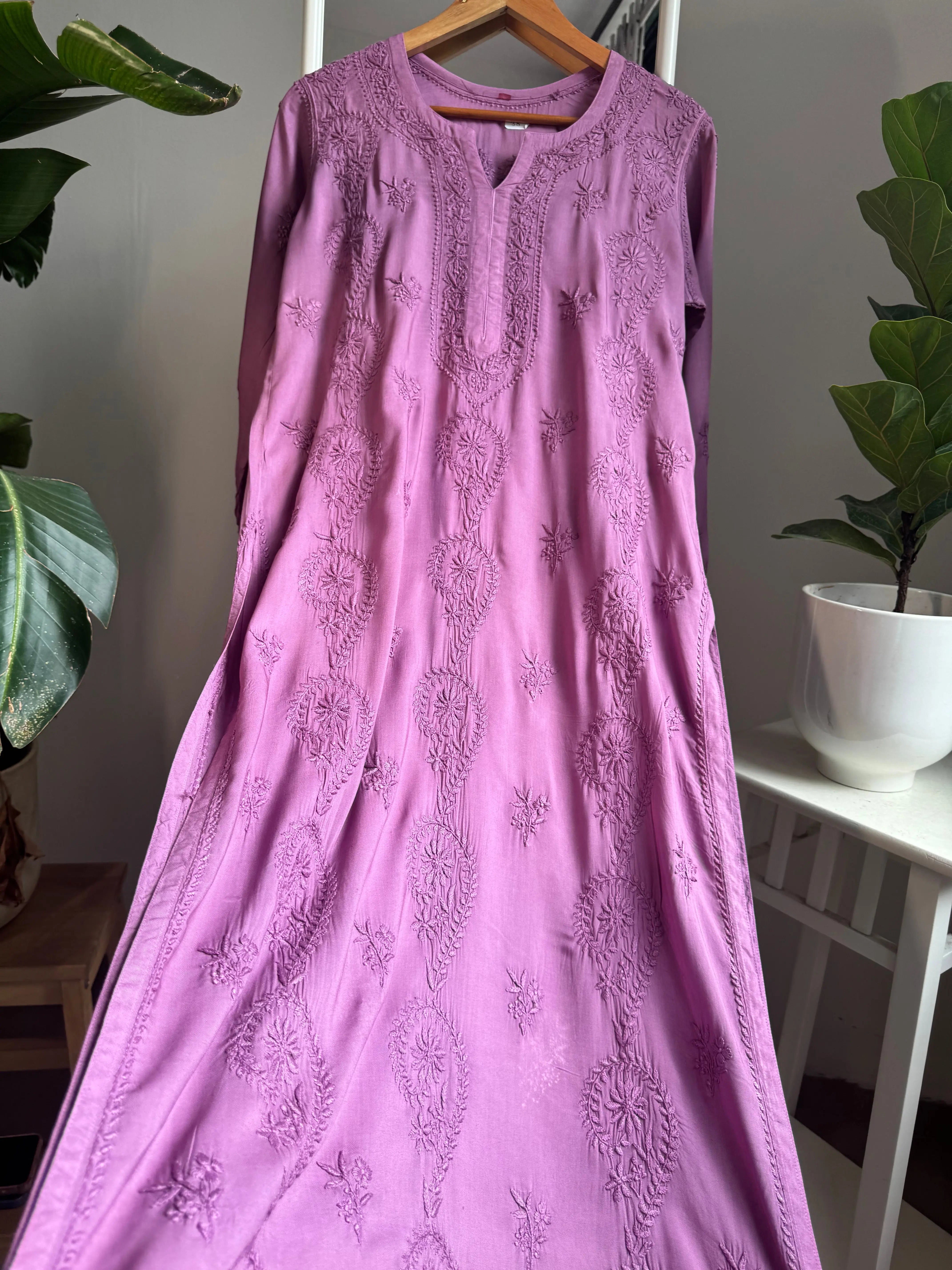 Premium Modal Chikankari Cotton Kurti - Purple ARIAA CHIKANKARI