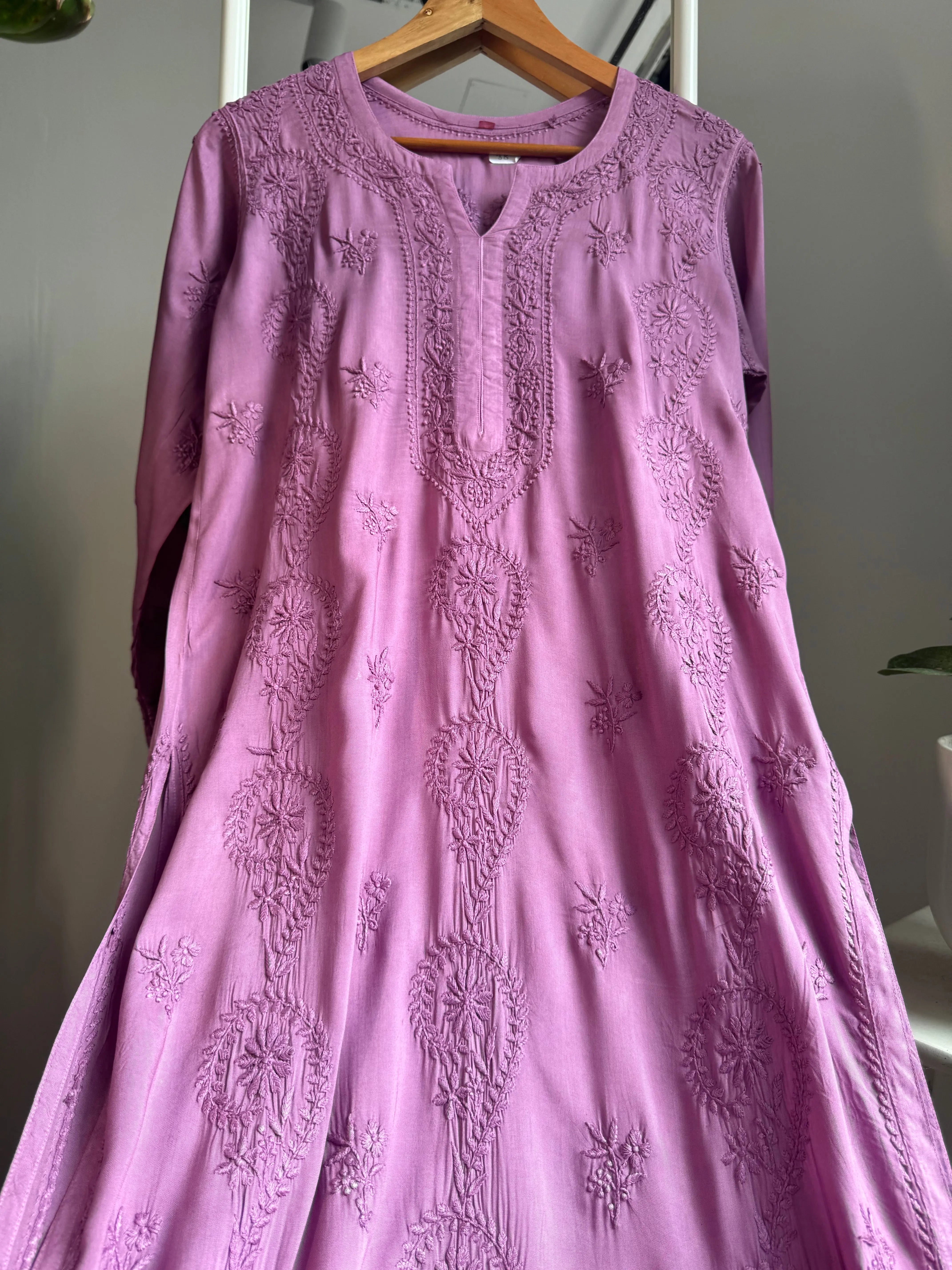 Premium Modal Chikankari Cotton Kurti - Purple ARIAA CHIKANKARI