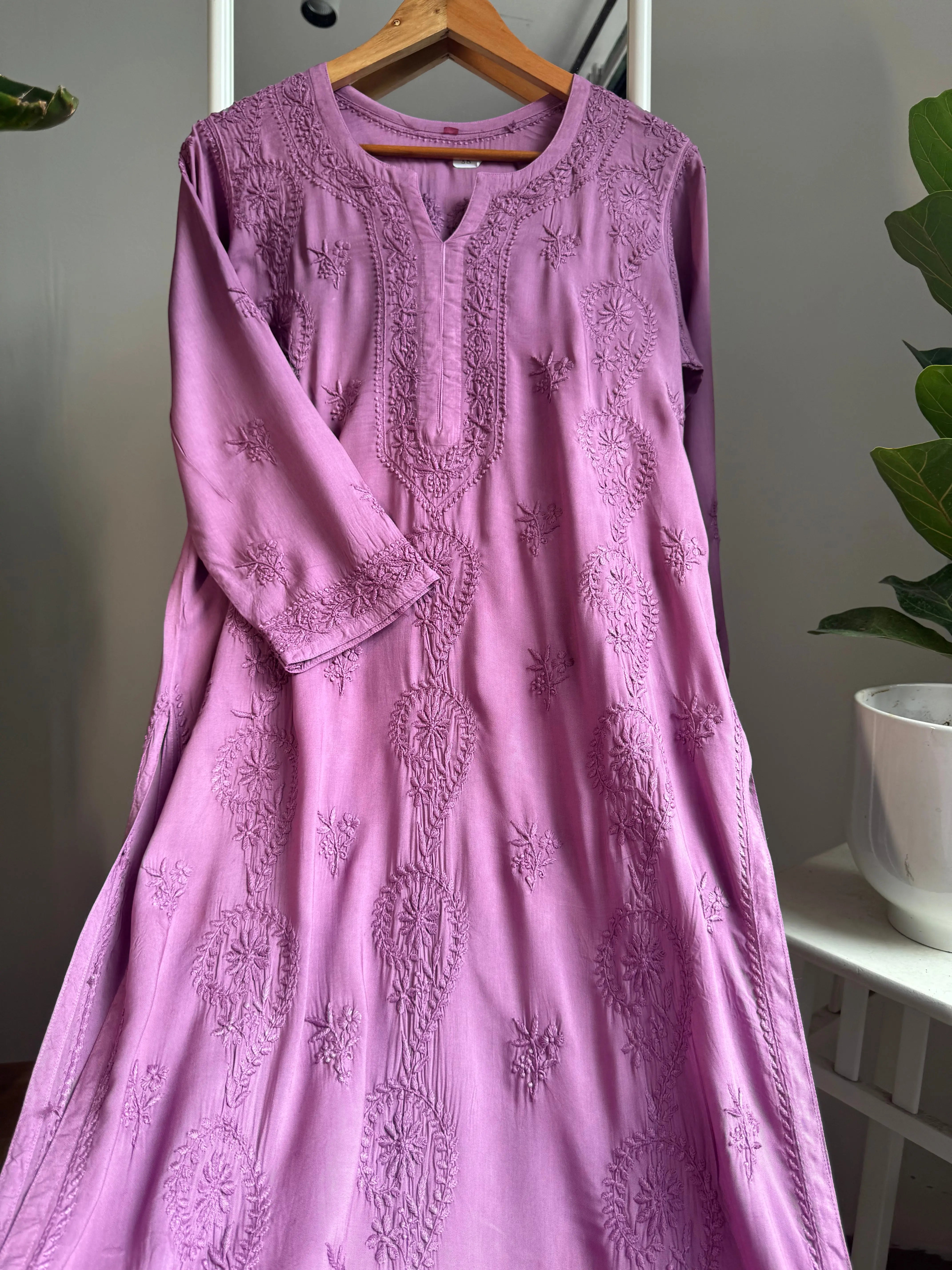 Premium Modal Chikankari Cotton Kurti - Purple ARIAA CHIKANKARI