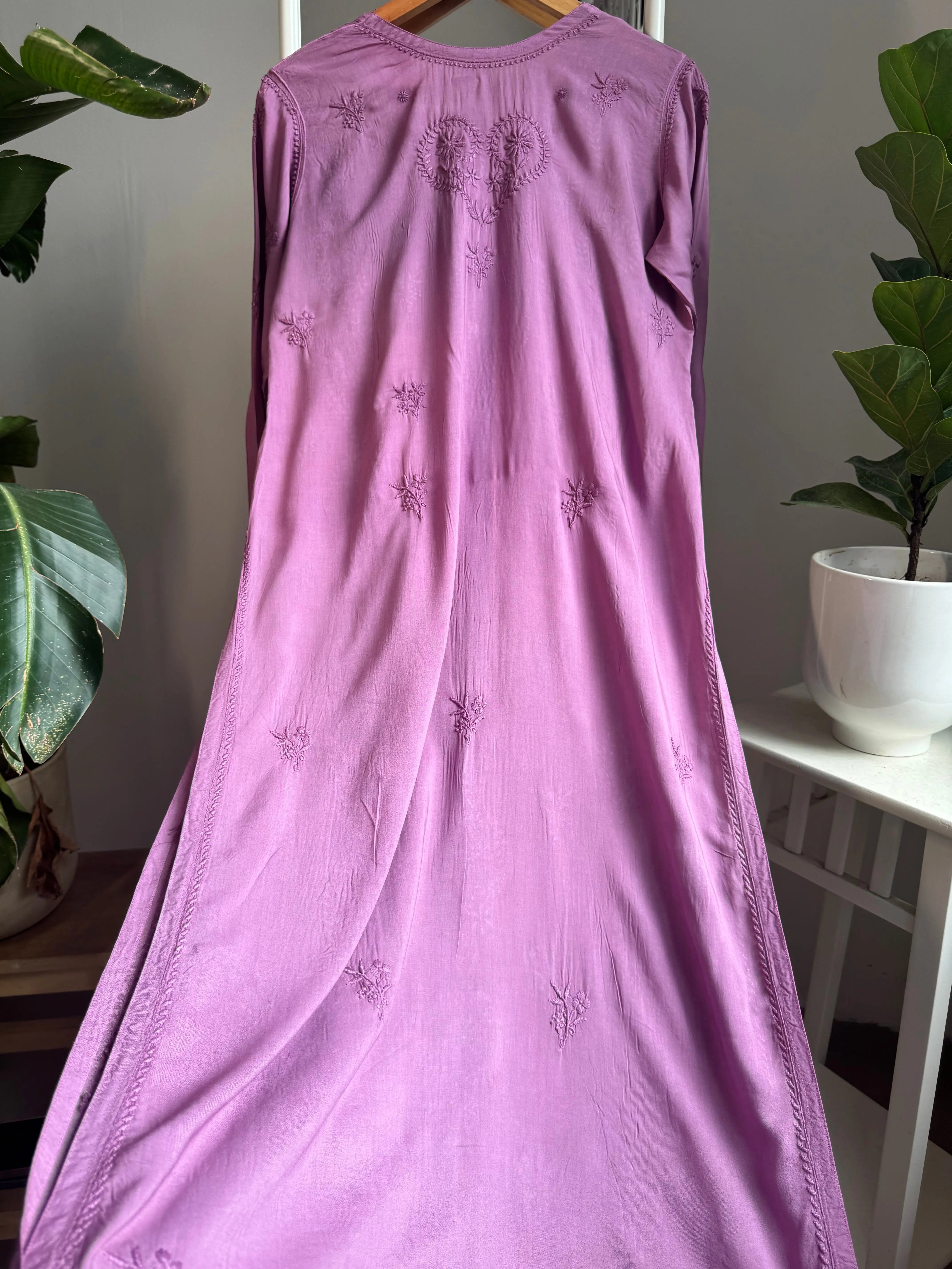 Premium Modal Chikankari Cotton Kurti - Purple ARIAA CHIKANKARI