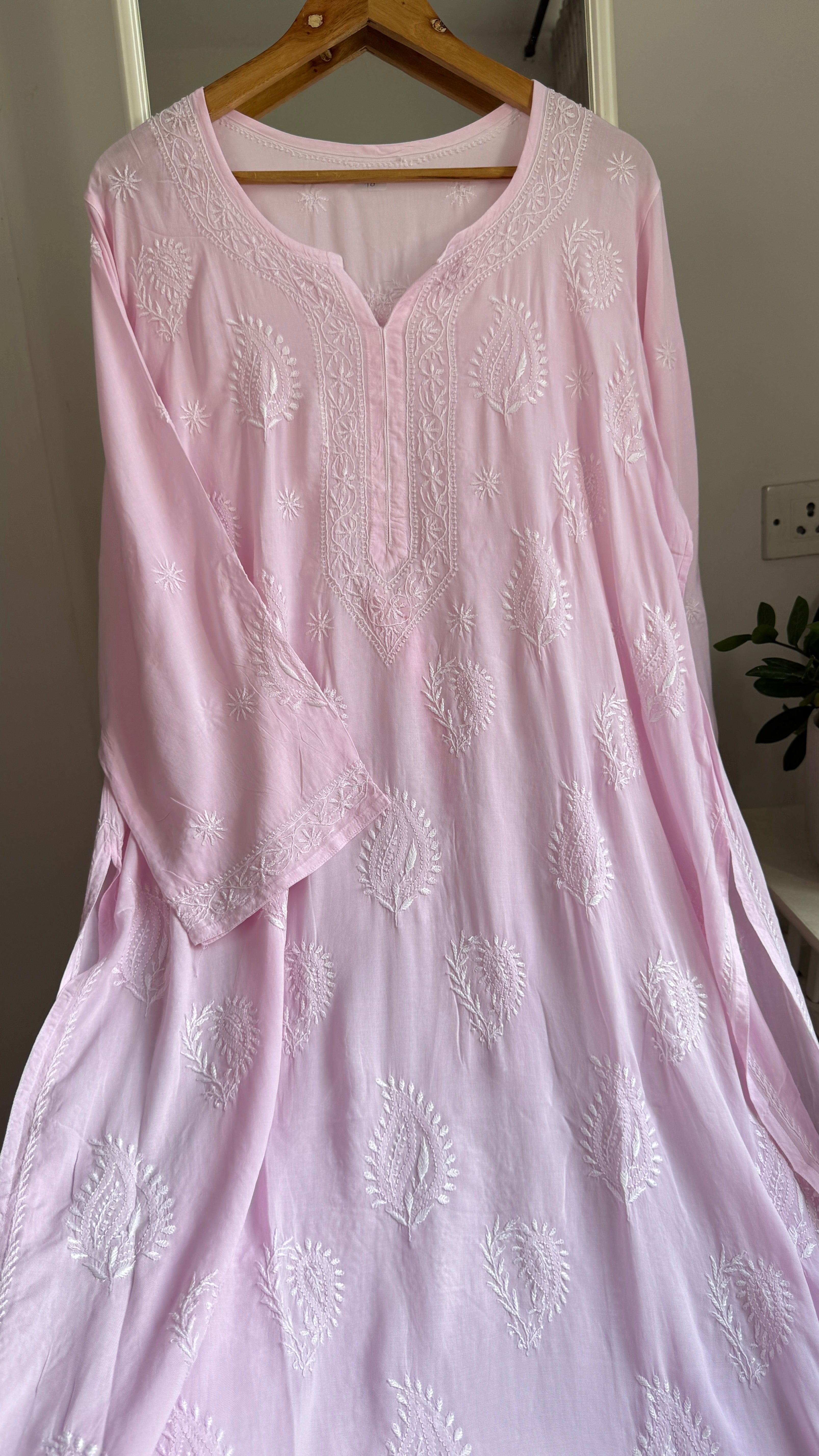 Premium Modal Chikankari Cotton Kurti - Pink - Noor Collection