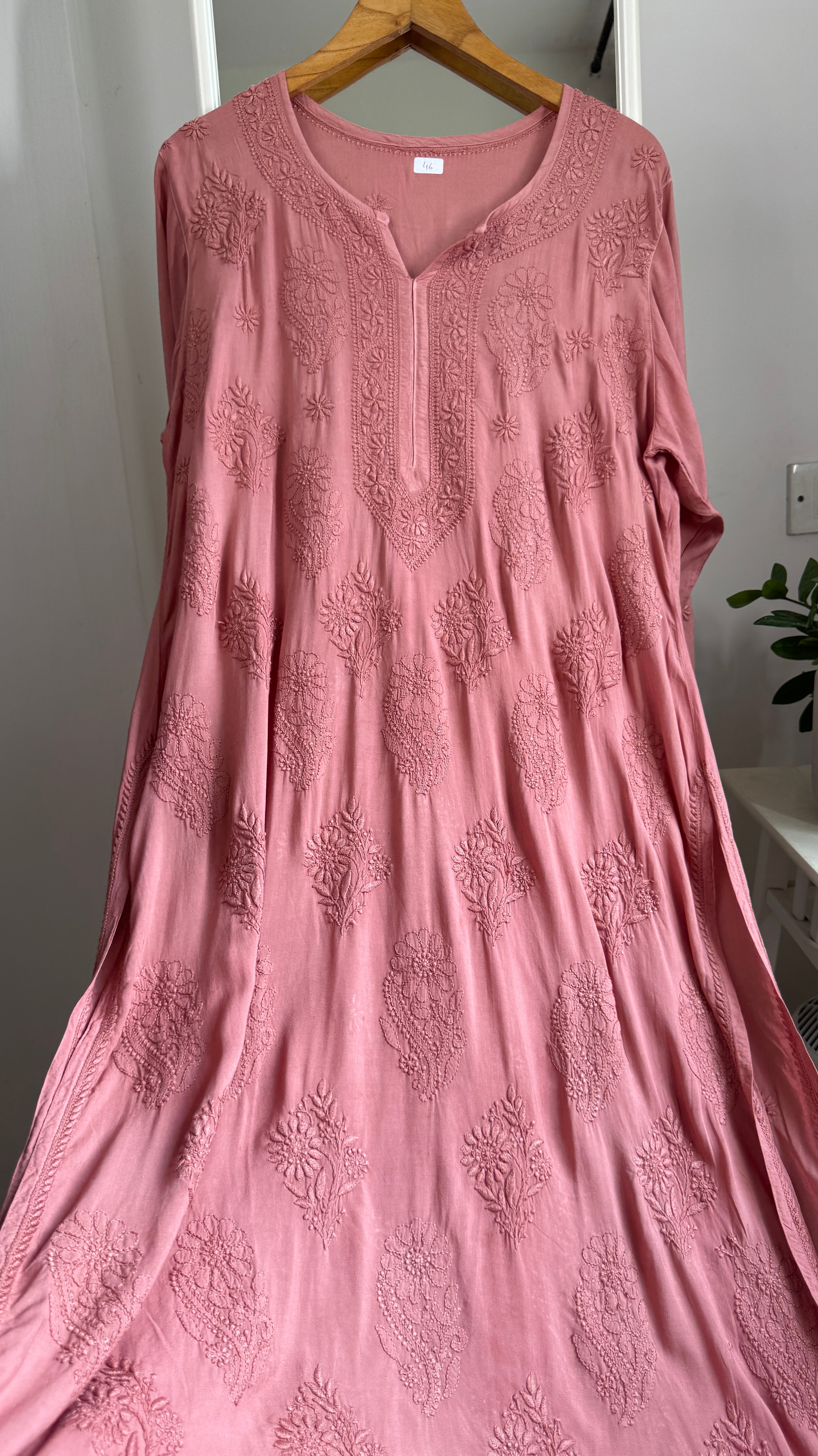Premium Modal Chikankari Cotton Kurti - Rosewood - Noor Collection