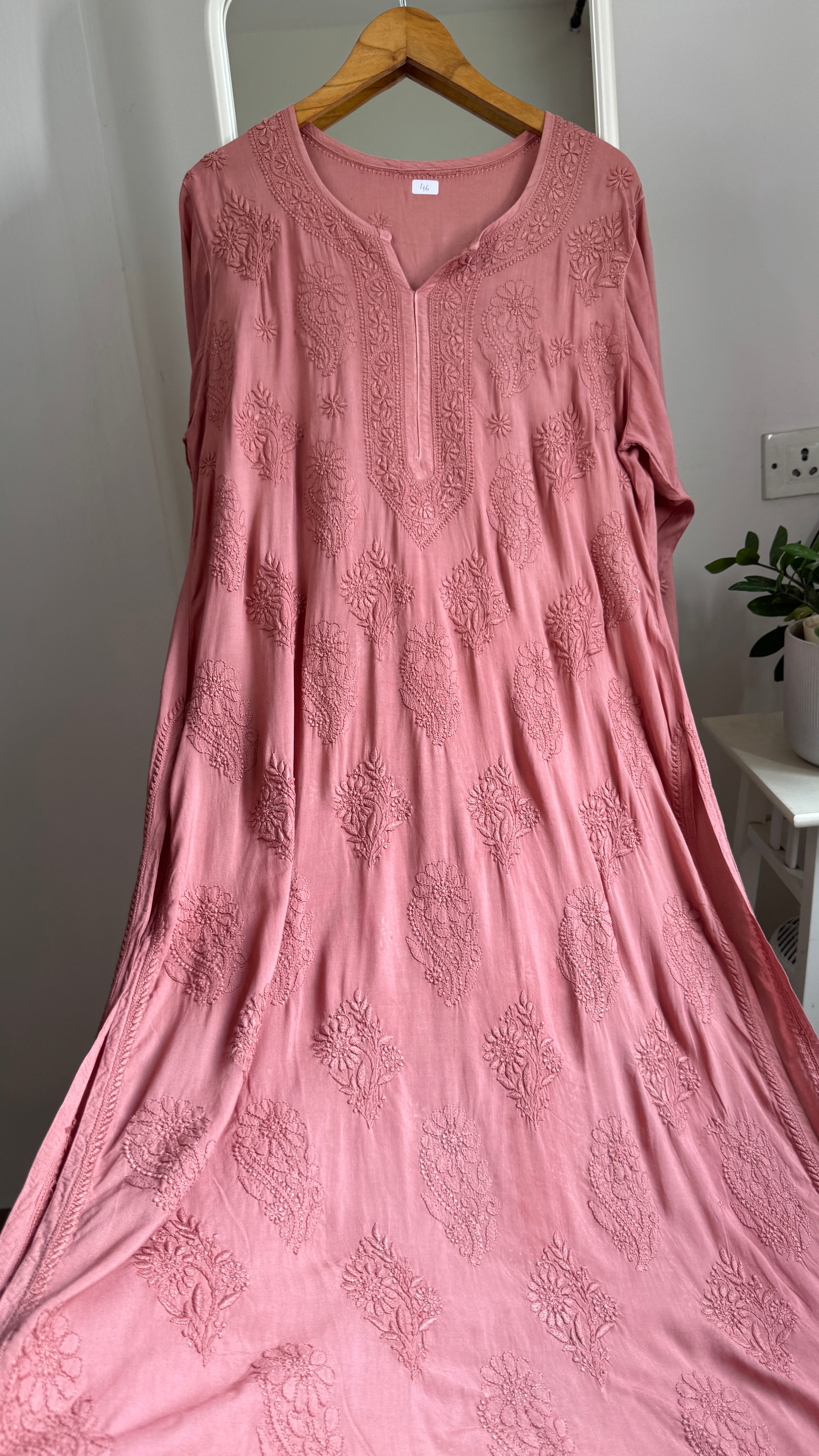 Premium Modal Chikankari Cotton Kurti - Rosewood - Noor Collection