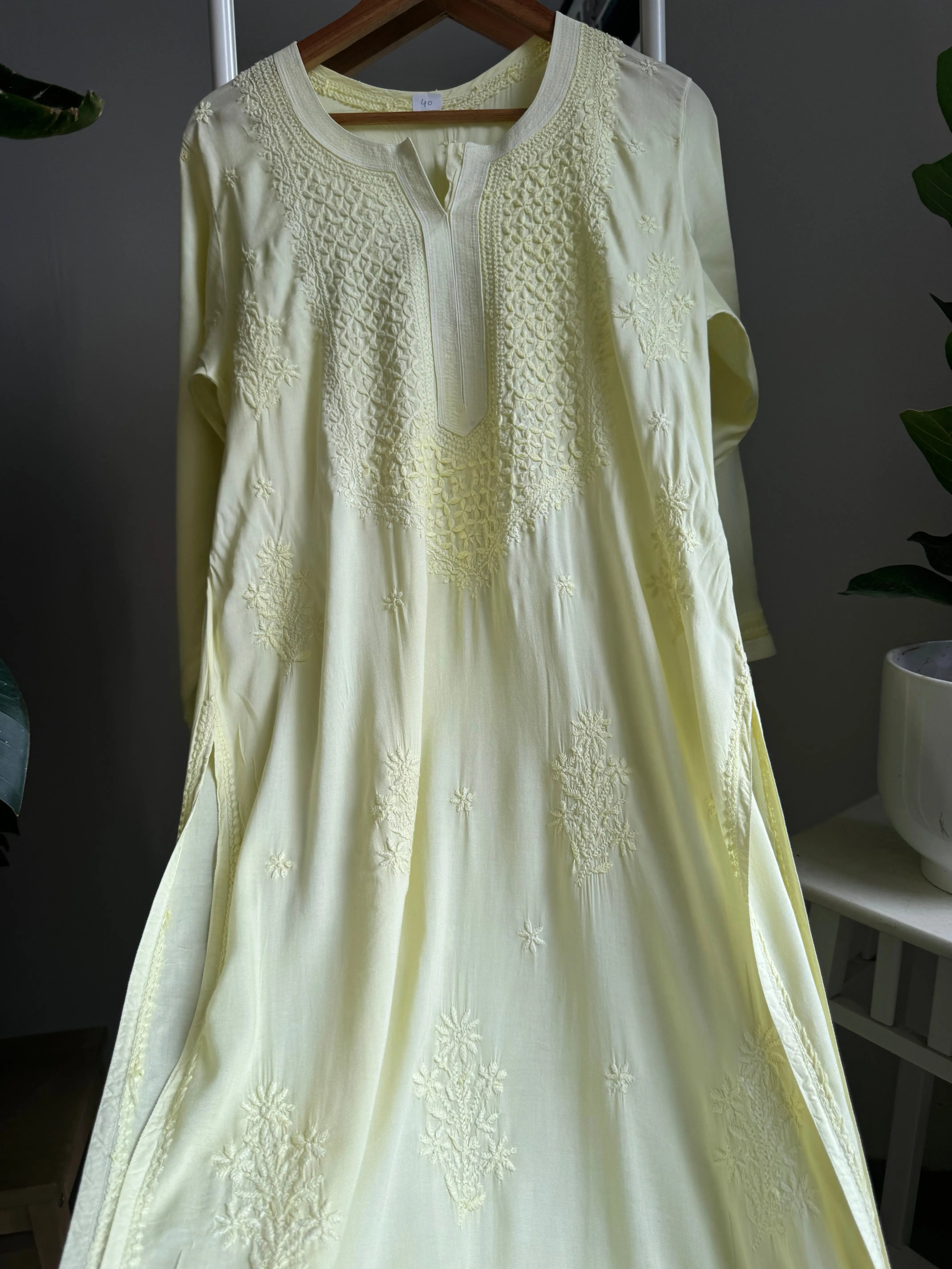 Premium Modal Chikankari Cotton Kurti - Lemon Yellow ARIAA CHIKANKARI
