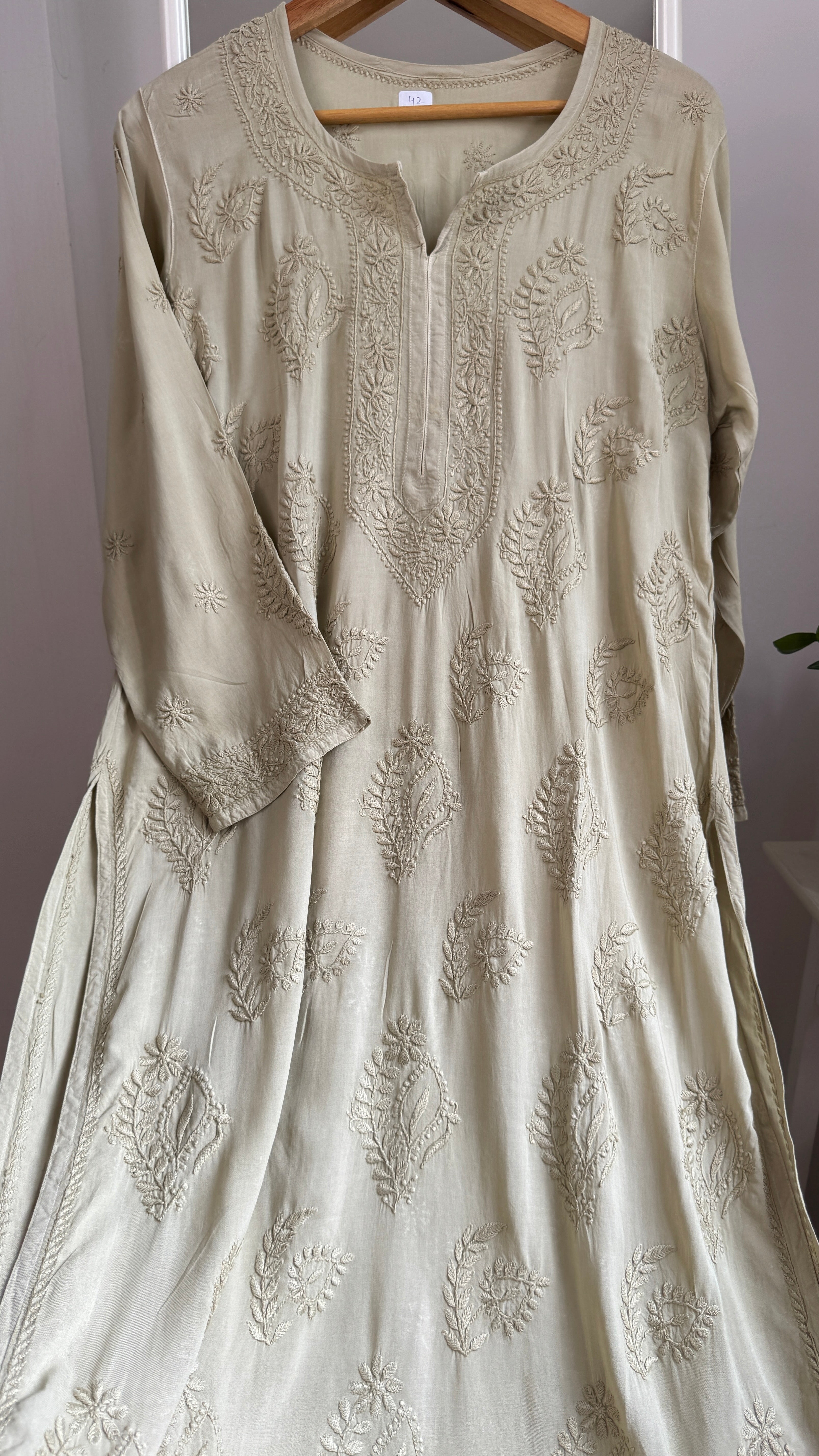 Premium Modal Chikankari Cotton Kurti - Sage Green - Noor Collection