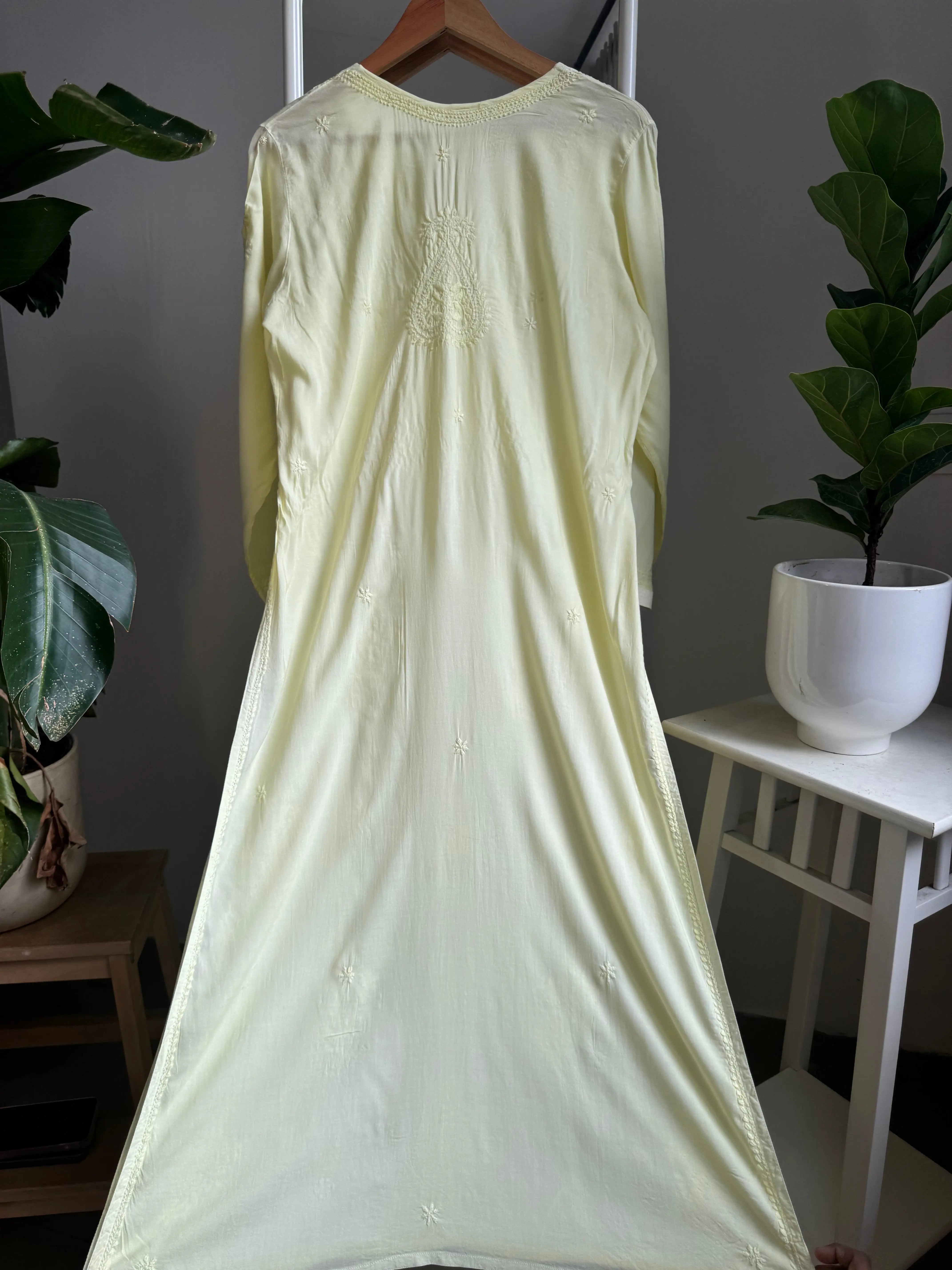 Premium Modal Chikankari Cotton Kurti - Lemon Yellow ARIAA CHIKANKARI