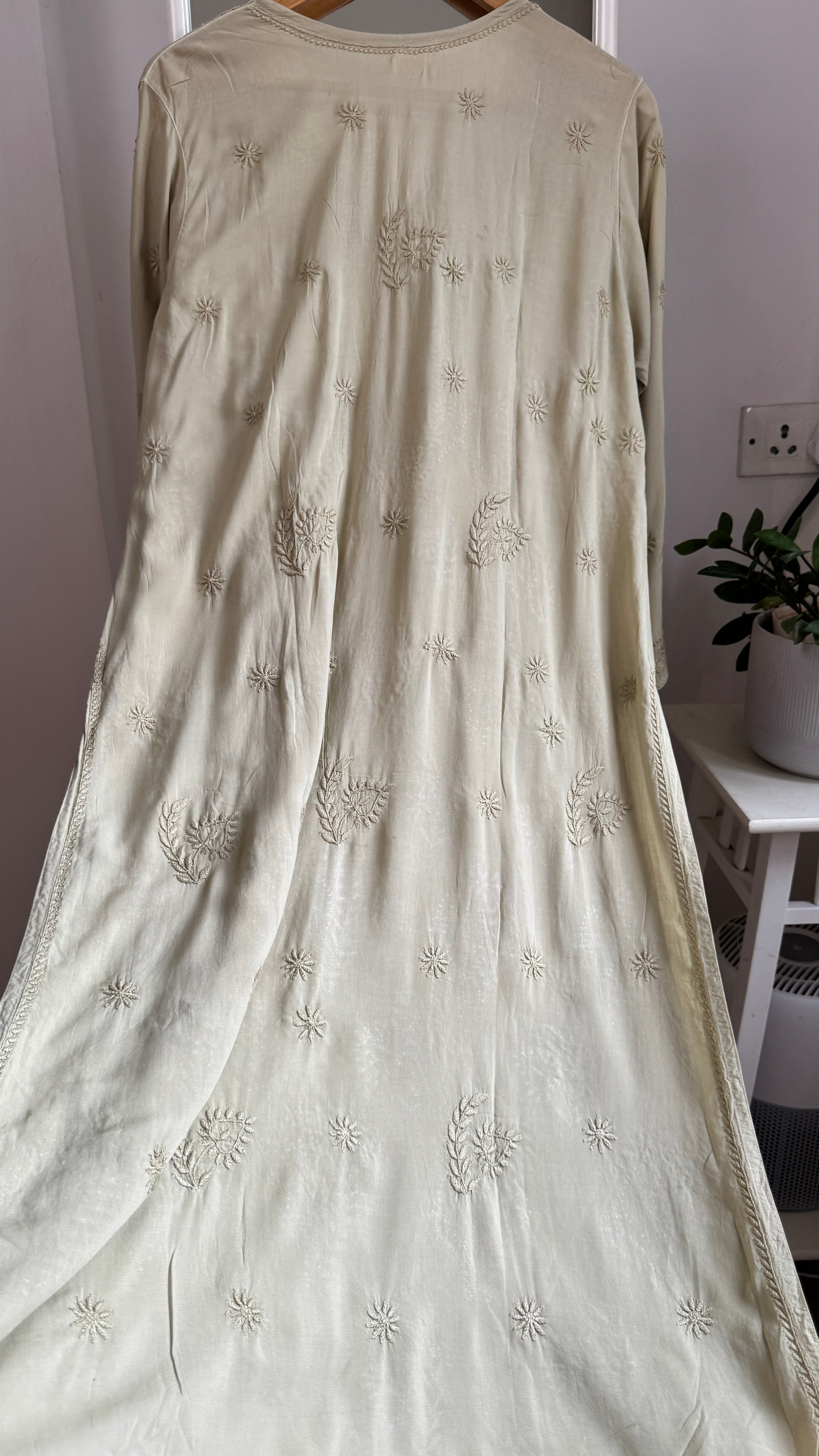 Premium Modal Chikankari Cotton Kurti - Sage Green - Noor Collection