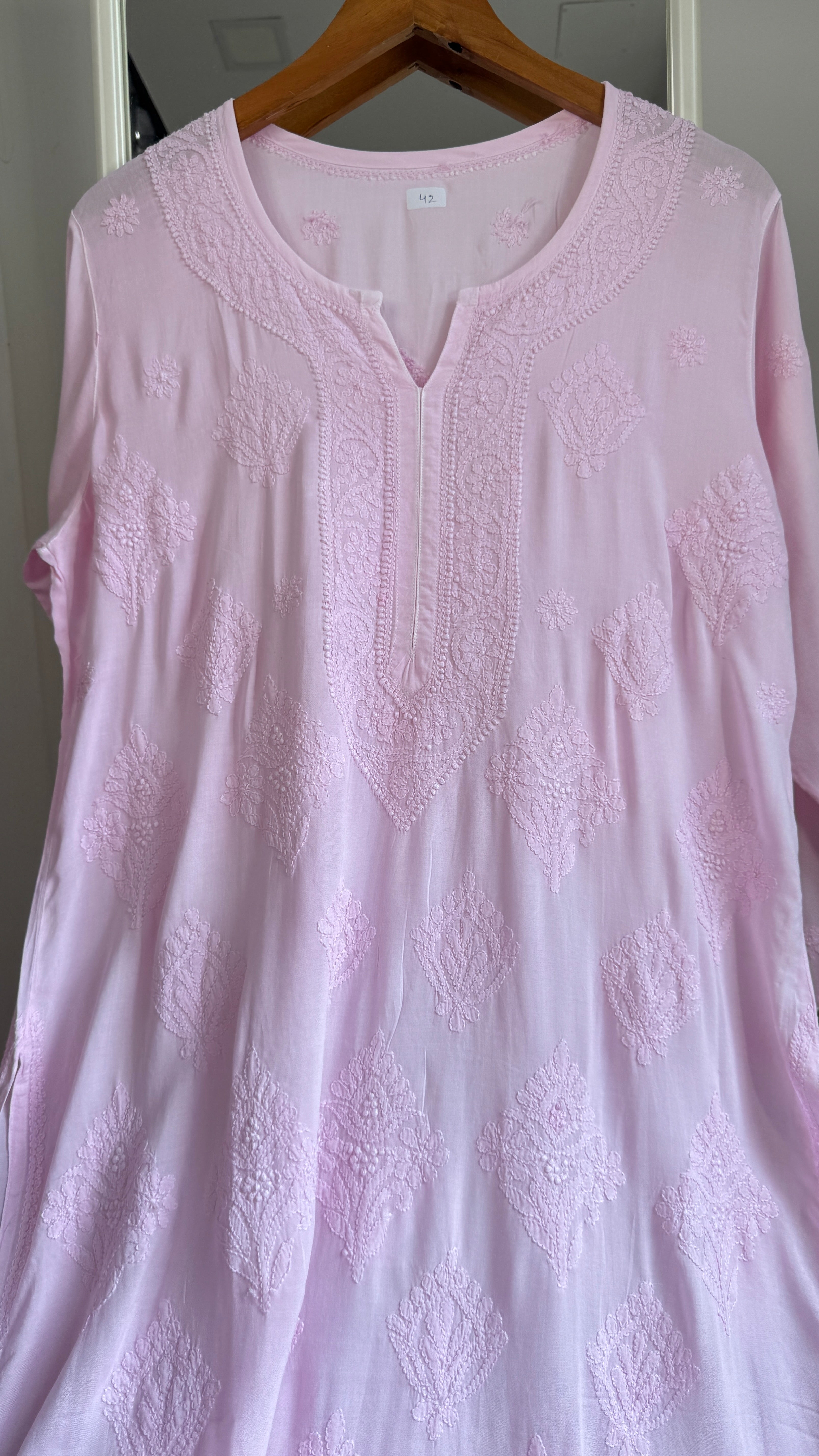 Premium Modal Chikankari Cotton Kurti -Pink - Noor Collection