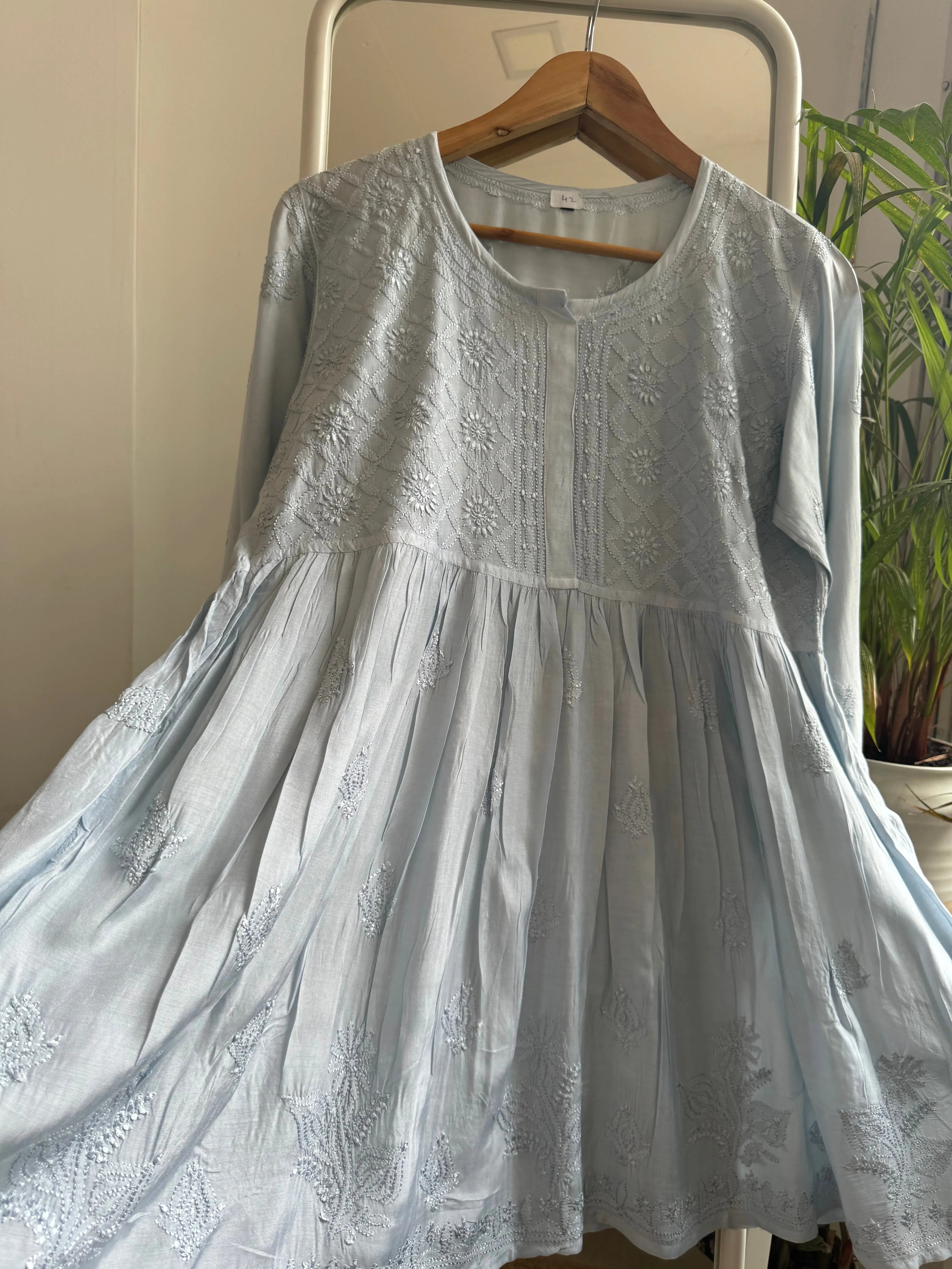Chikankari Muslin Peplum short Top in Grey ARIAA CHIKANKARI