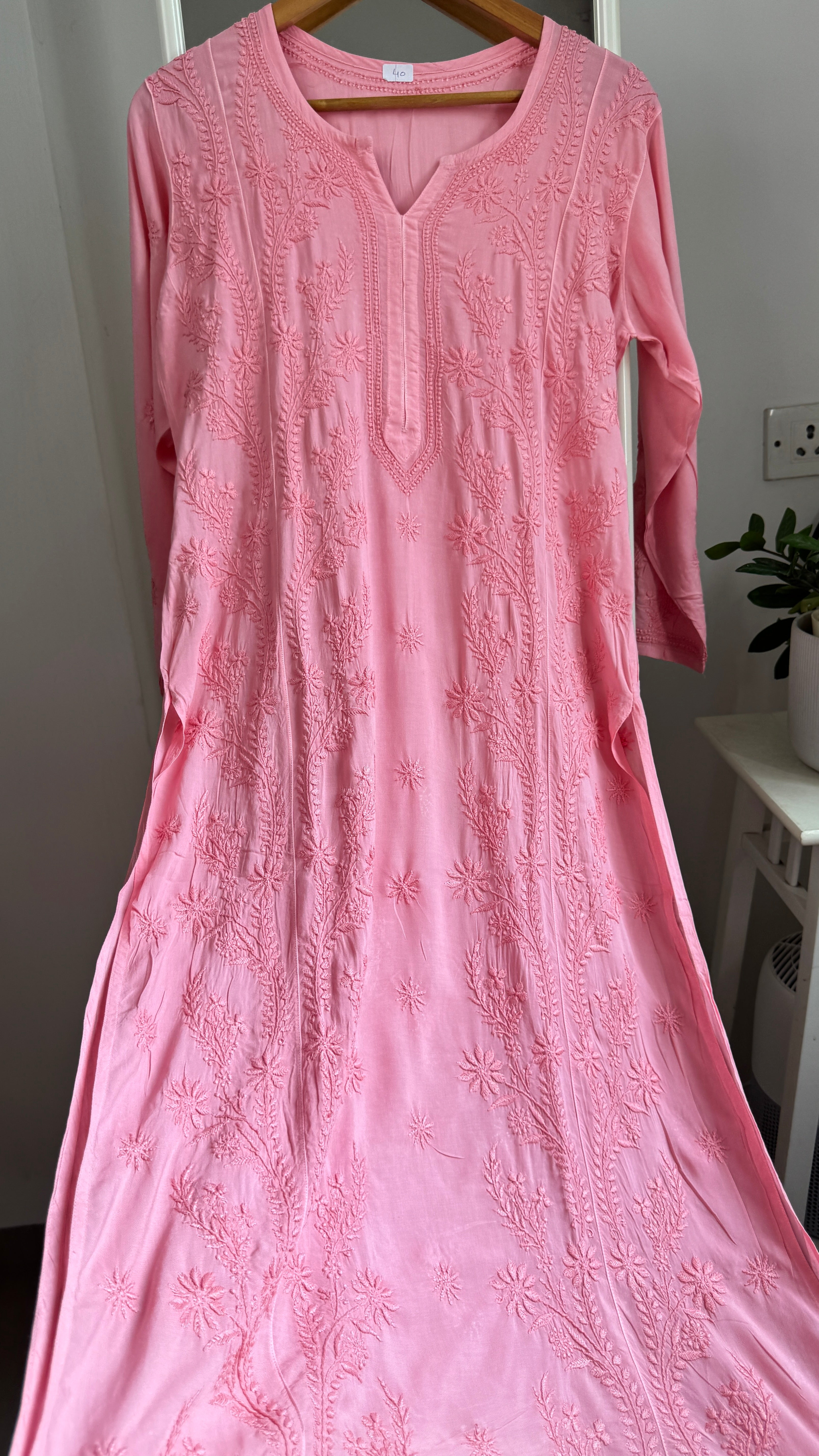 Premium Modal Chikankari Cotton Kurti - Rosewood - Noor Collection