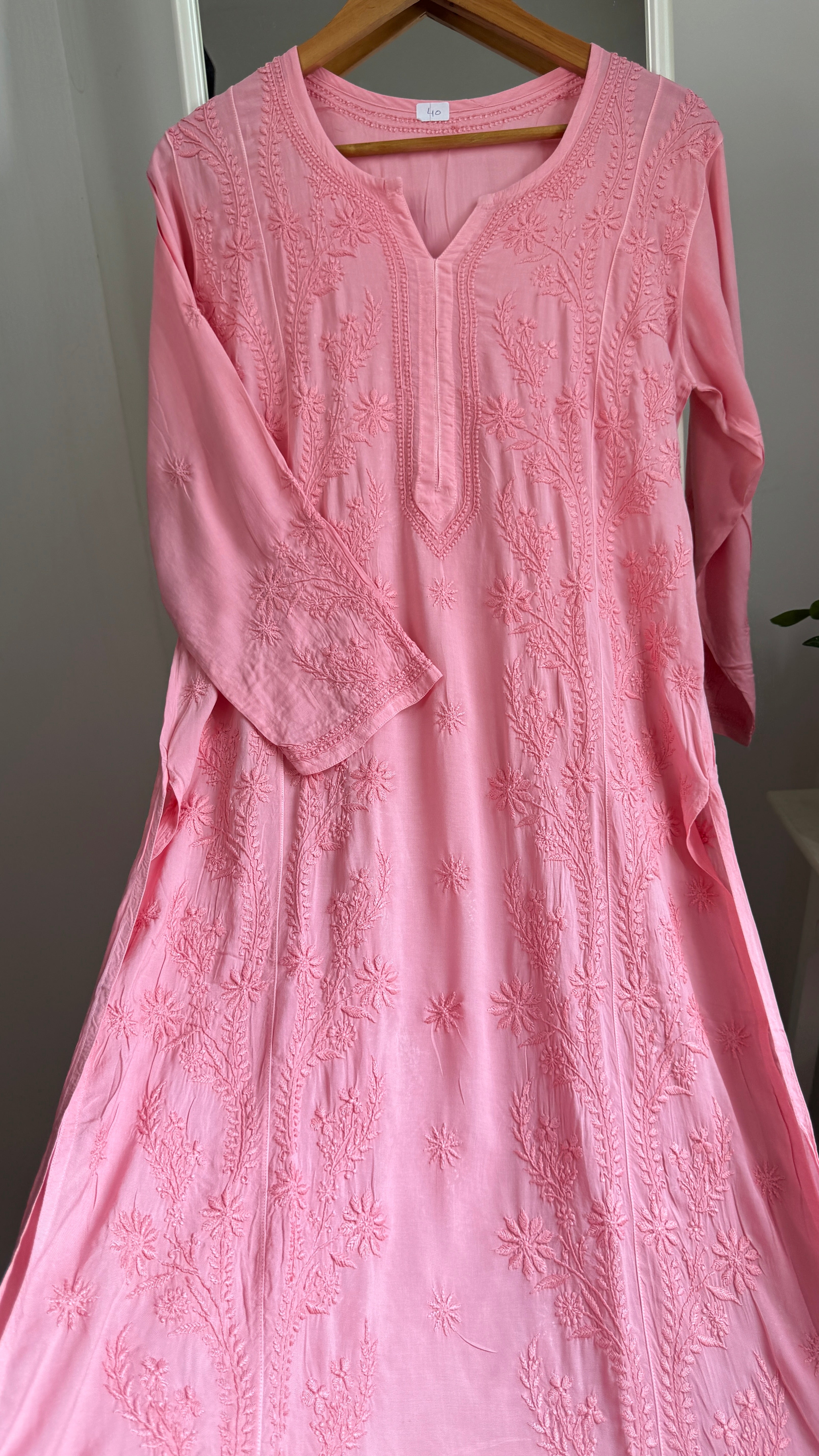 Premium Modal Chikankari Cotton Kurti - Rosewood - Noor Collection