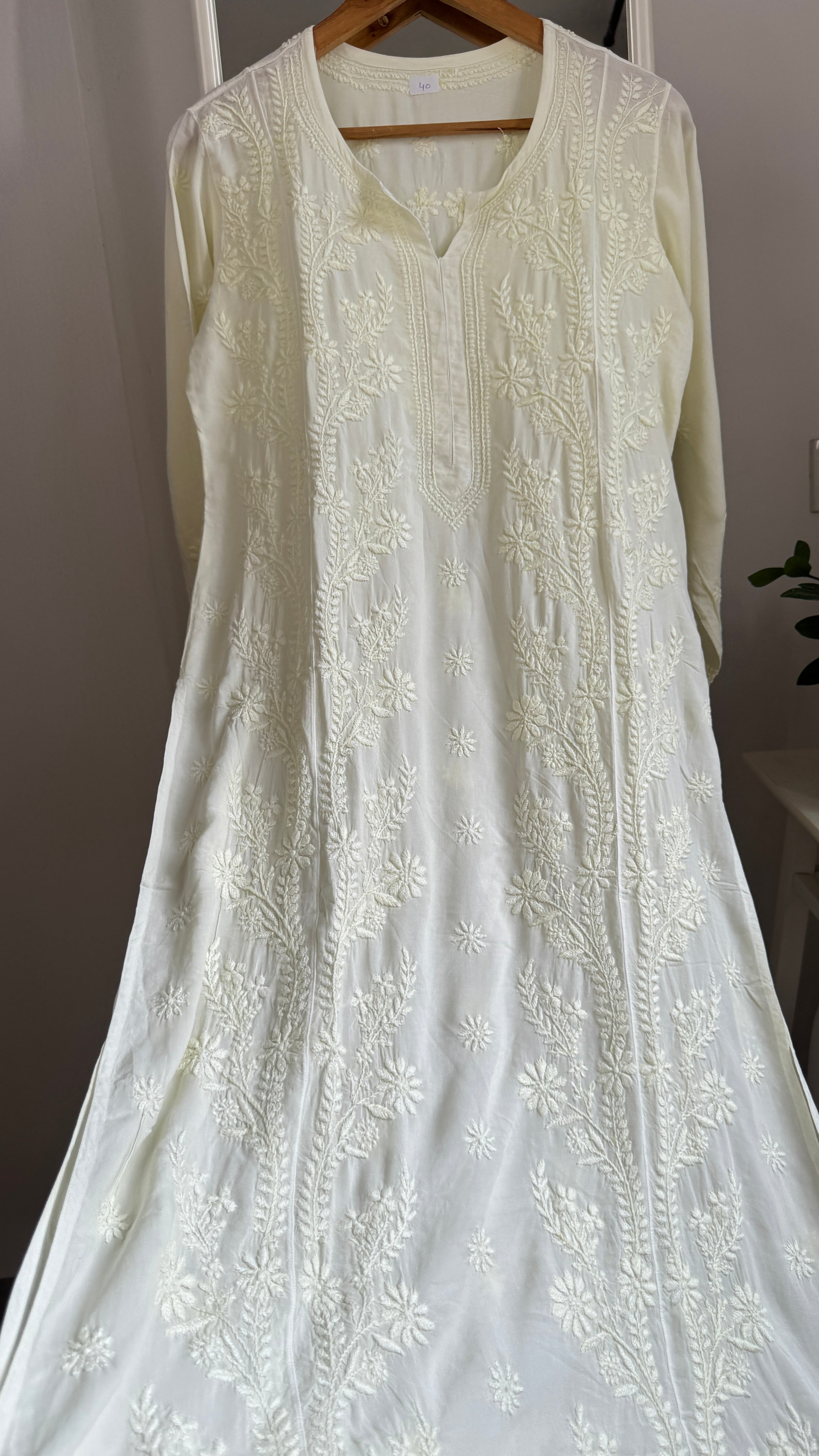 Premium Modal Chikankari Cotton Kurti - Light Yellow - Noor Collection