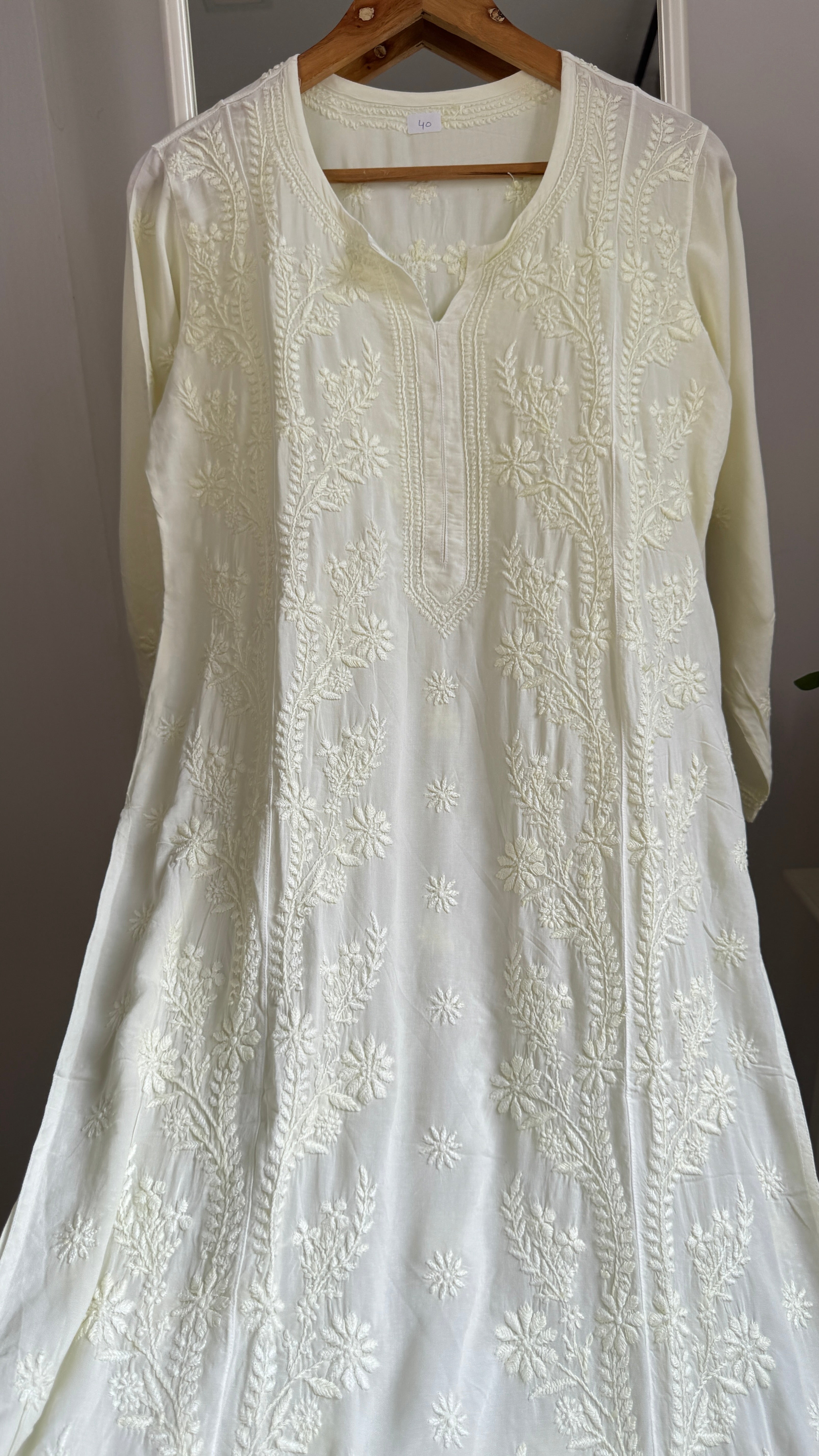 Premium Modal Chikankari Cotton Kurti - Light Yellow - Noor Collection