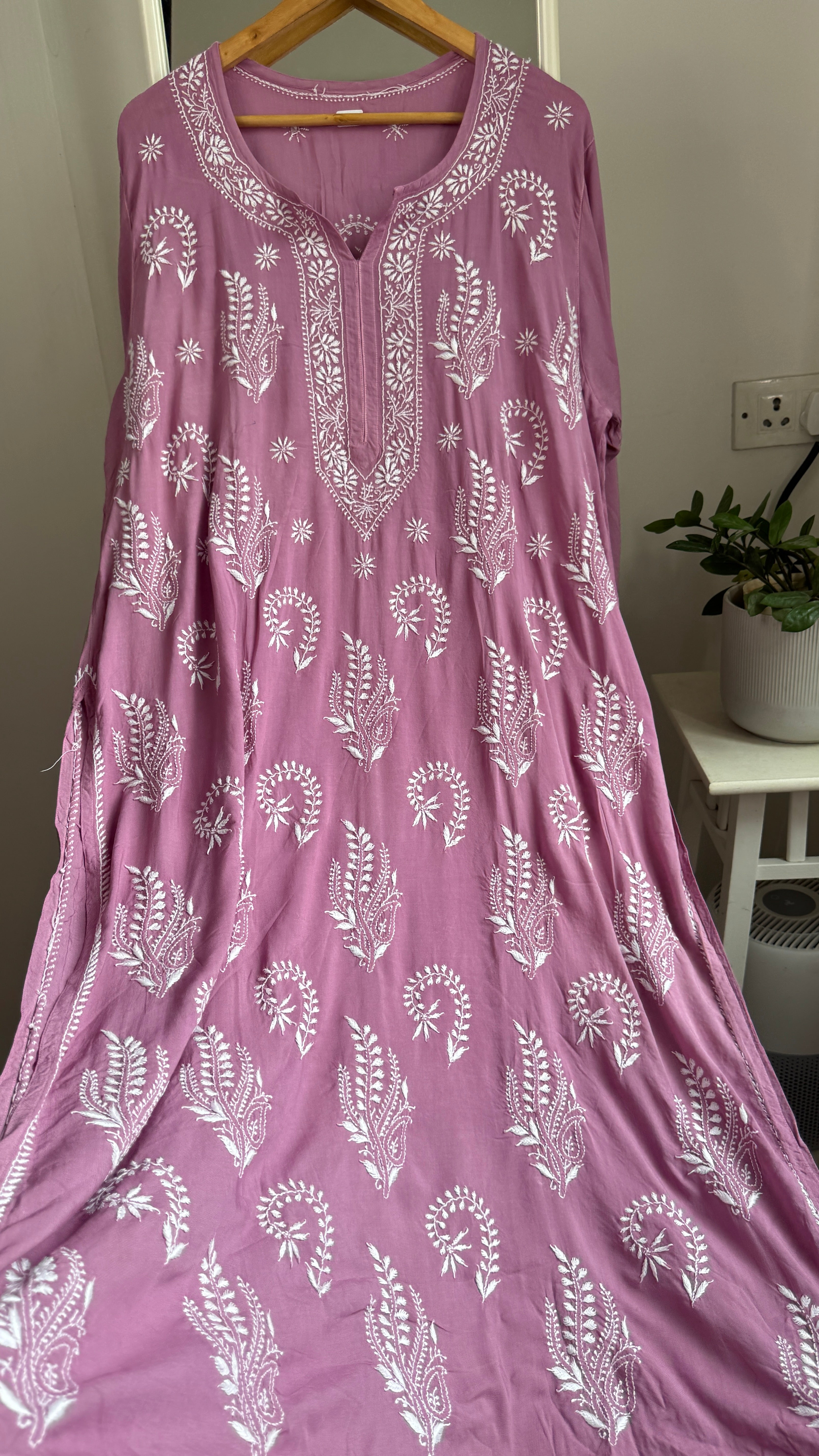 Premium Modal Chikankari Cotton Kurti - Mauve - Noor Collection