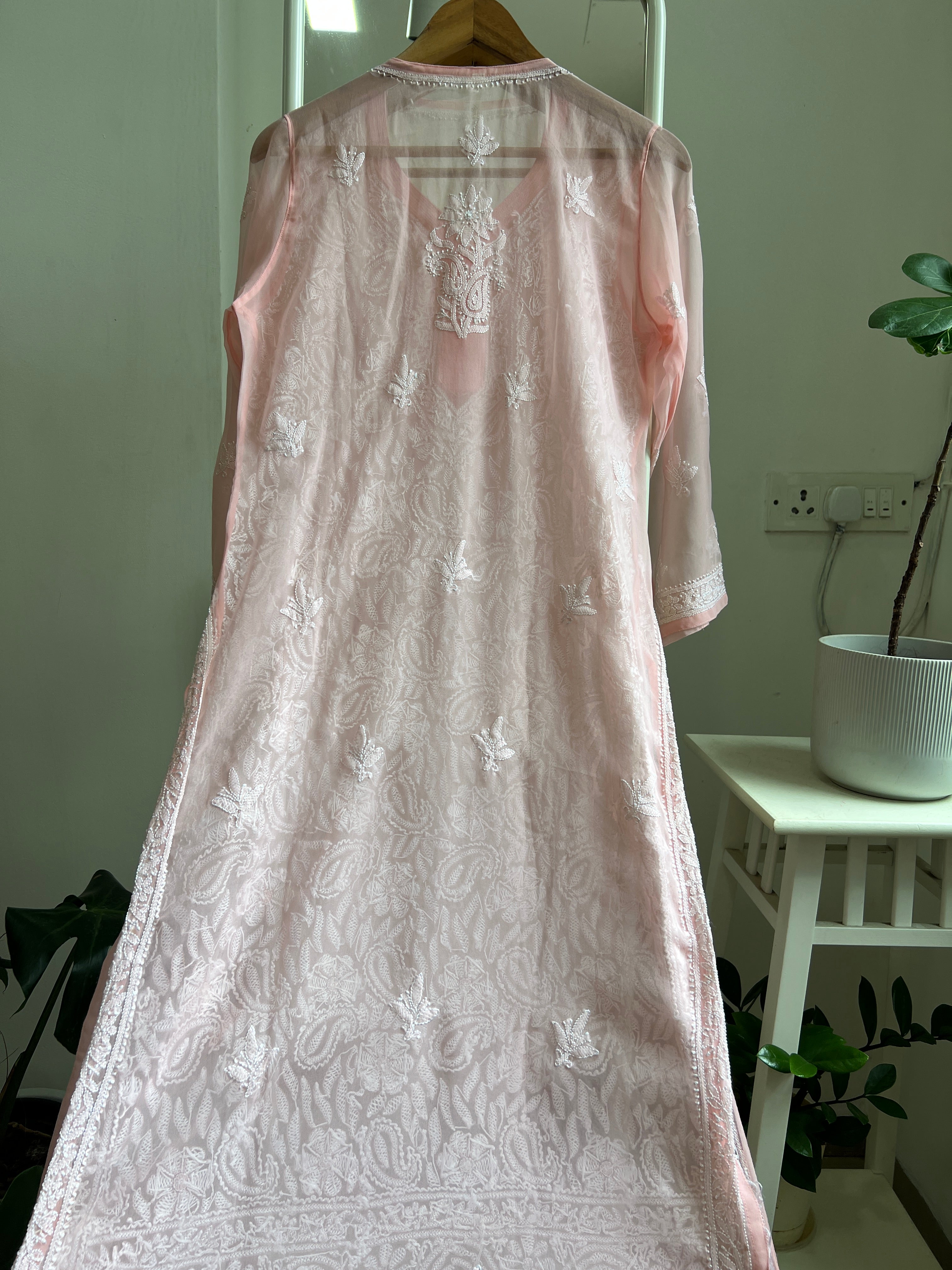 Chikankari Resham Jaal Kurti - Peach ARIAA CHIKANKARI