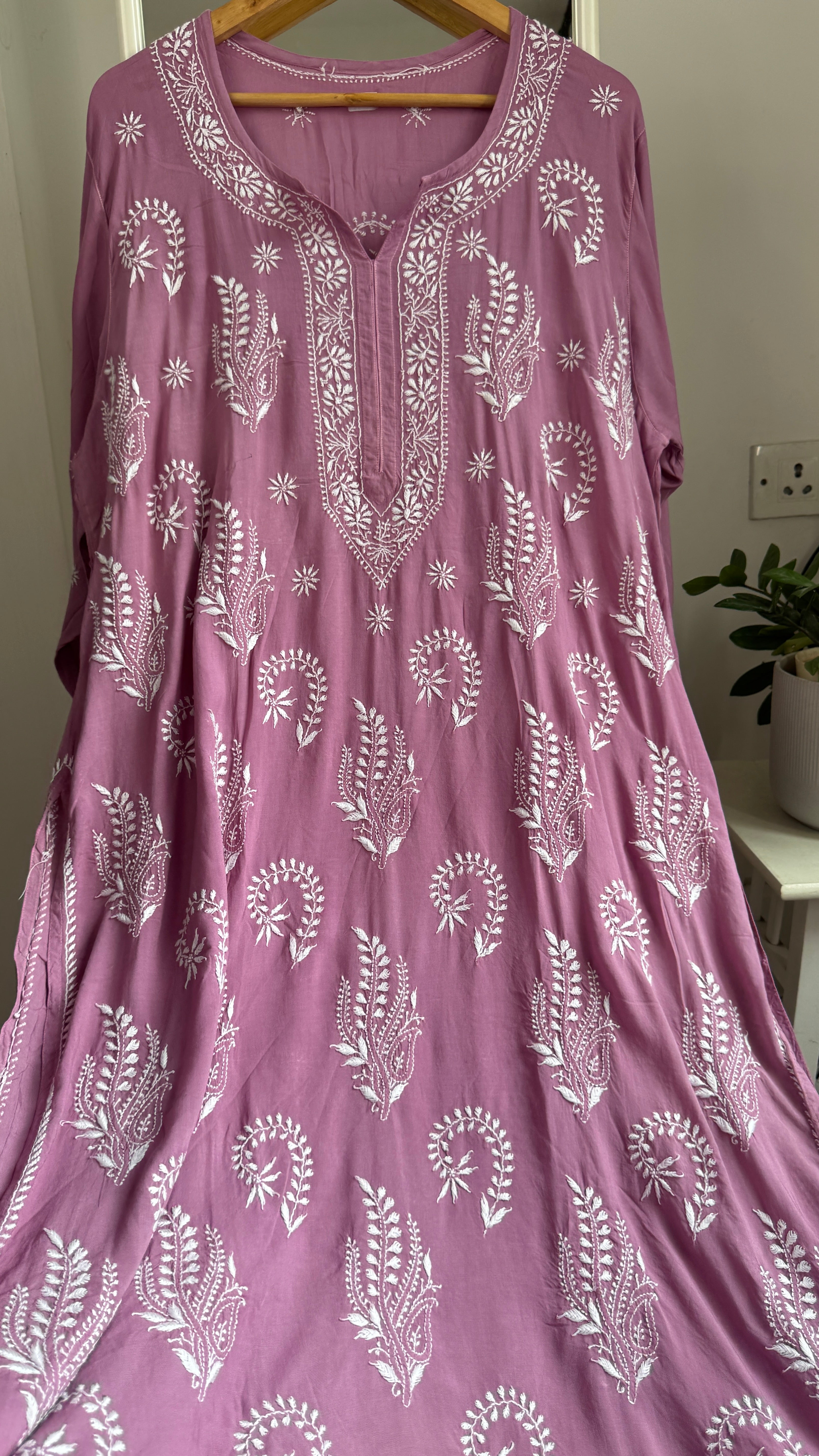 Premium Modal Chikankari Cotton Kurti - Mauve - Noor Collection