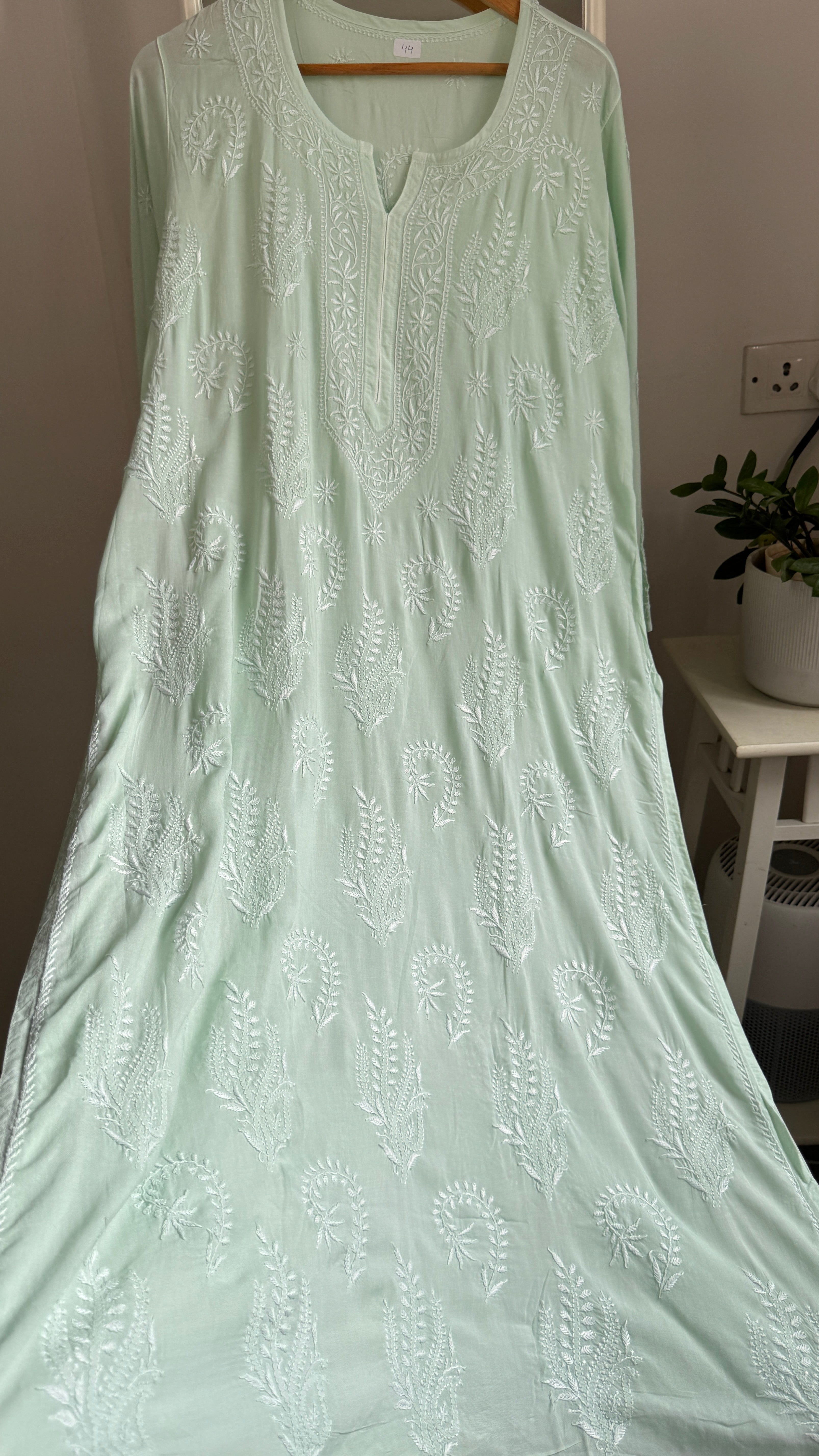 Premium Modal Chikankari Cotton Kurti -Sea Green - Noor Collection