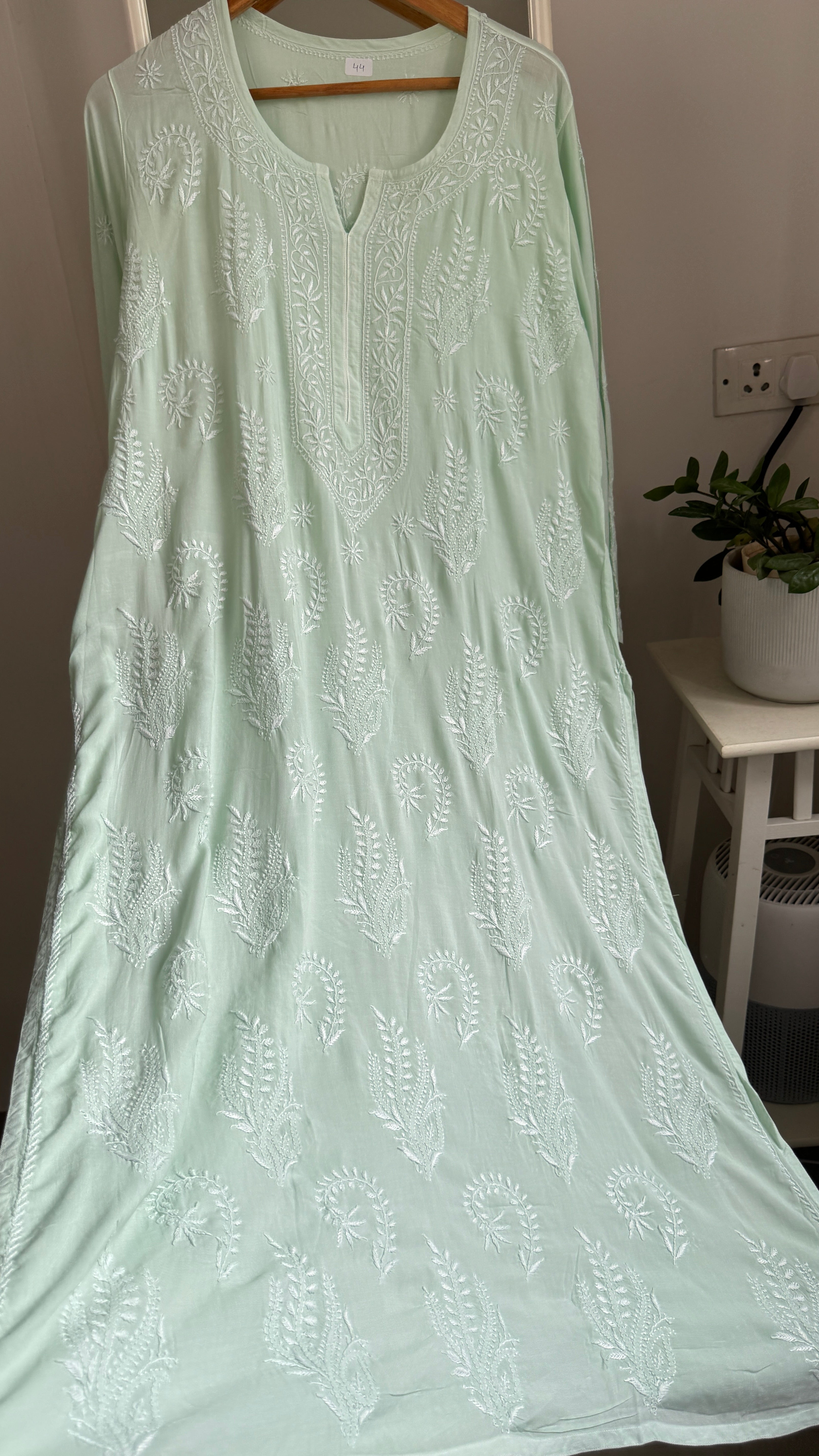 Premium Modal Chikankari Cotton Kurti -Sea Green - Noor Collection