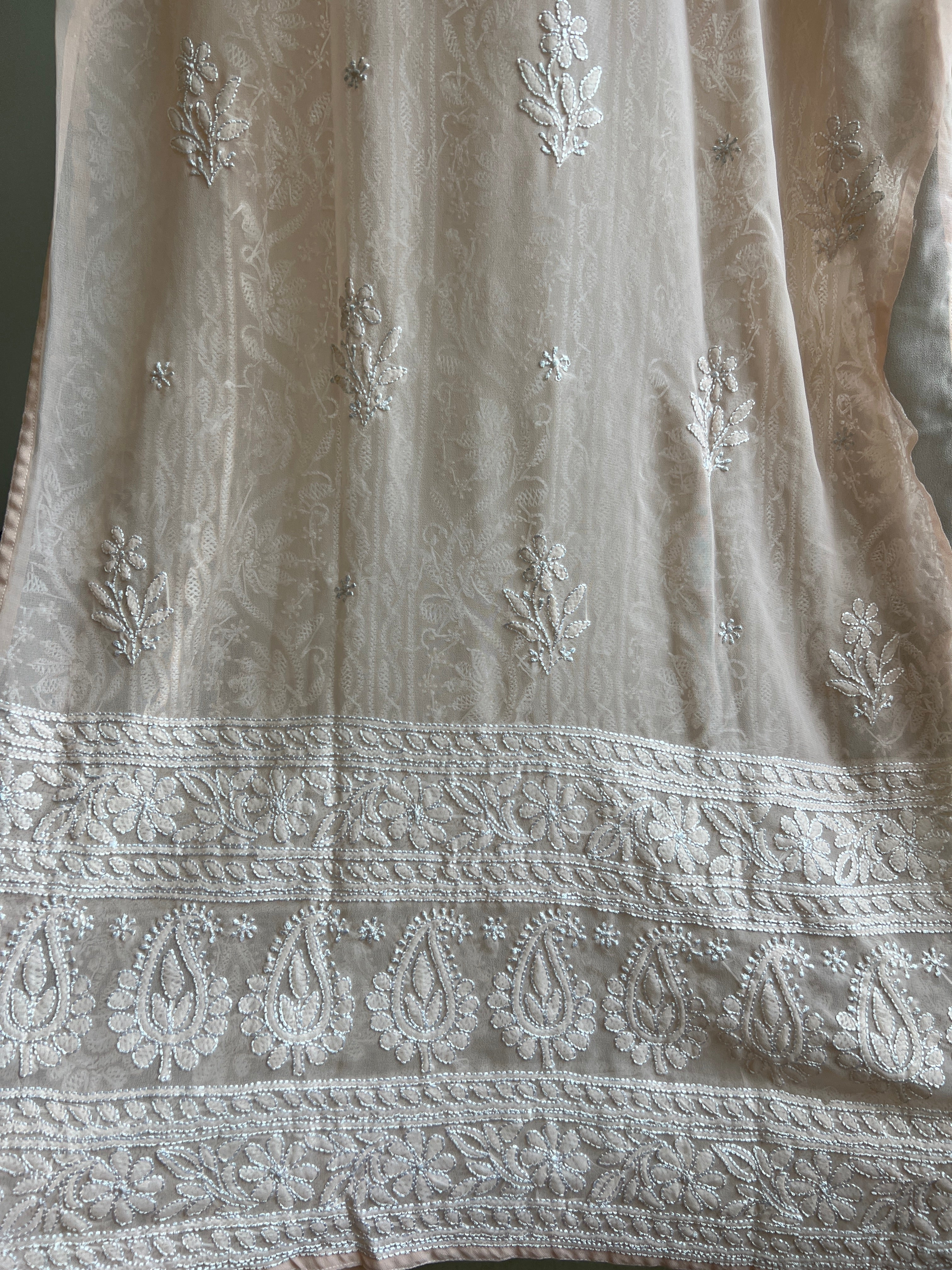 Chikankari Resham Jaal Kurti - Peach ARIAA CHIKANKARI