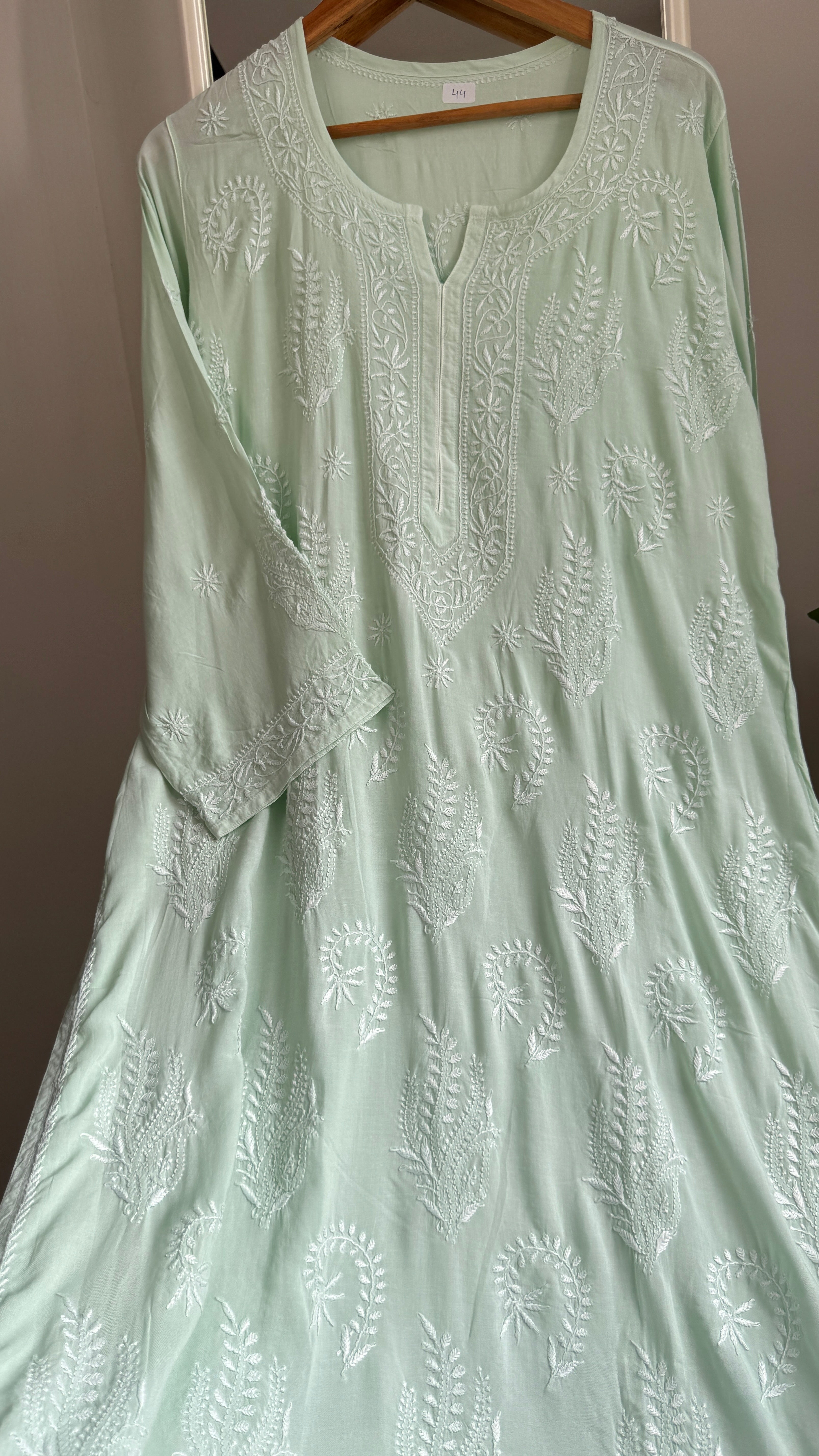 Premium Modal Chikankari Cotton Kurti -Sea Green - Noor Collection