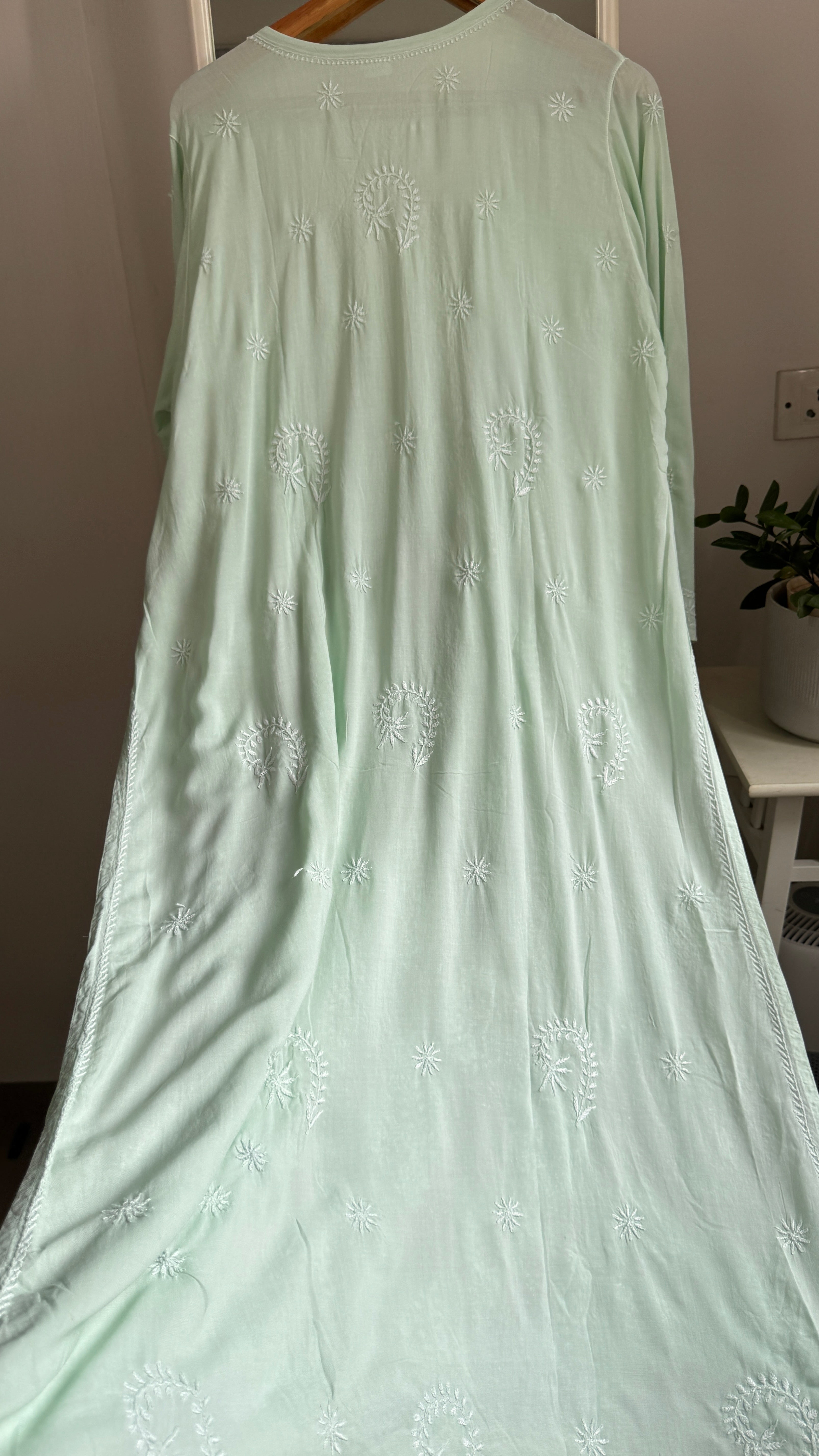Premium Modal Chikankari Cotton Kurti -Sea Green - Noor Collection
