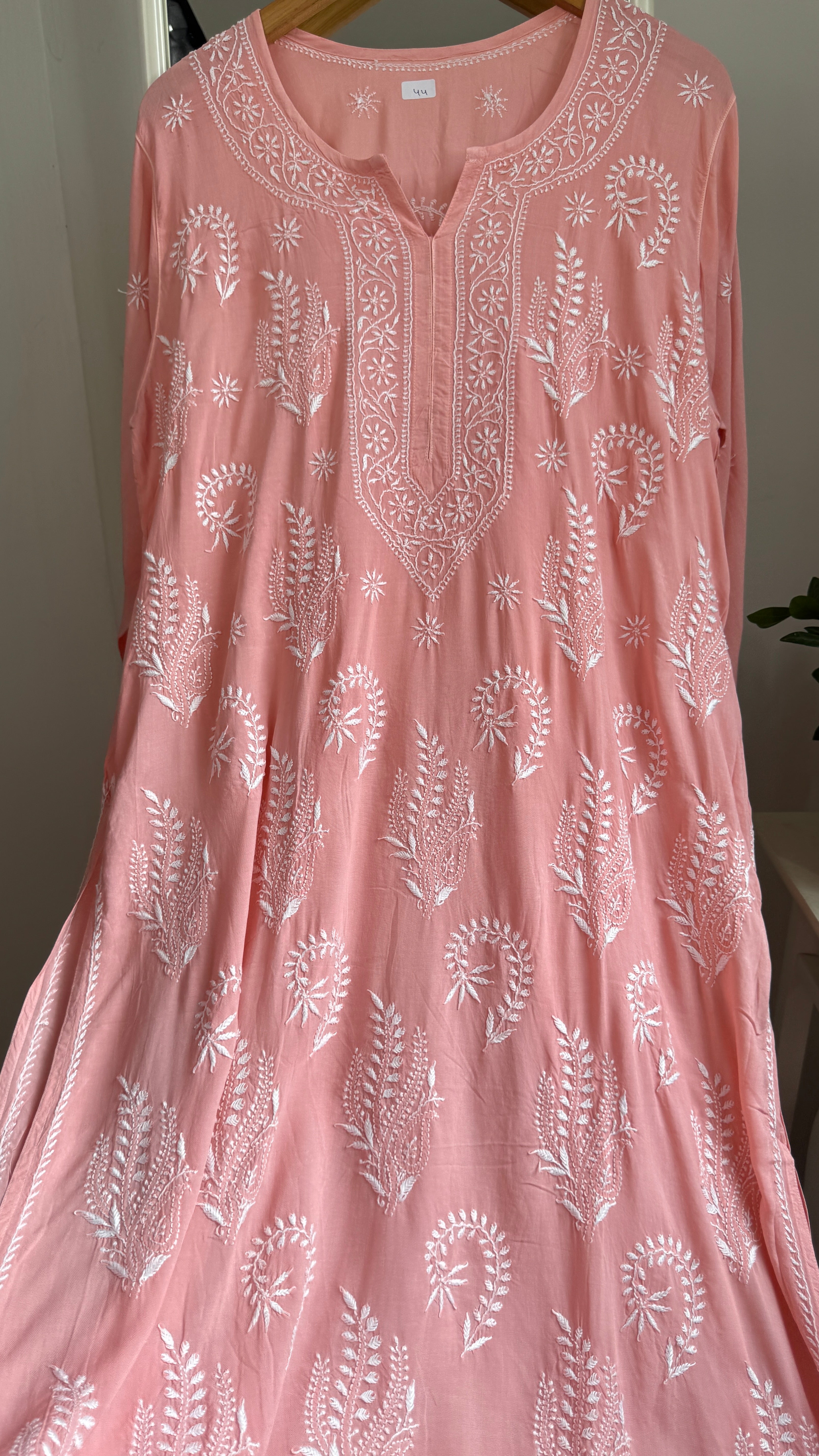 Premium Modal Chikankari Cotton Kurti - Carrot Pink - Noor Collection